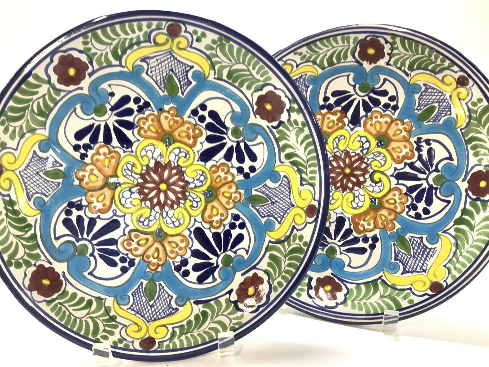 Pair TALAVERA Mexican Pottery Wall Plates (1 of 6)