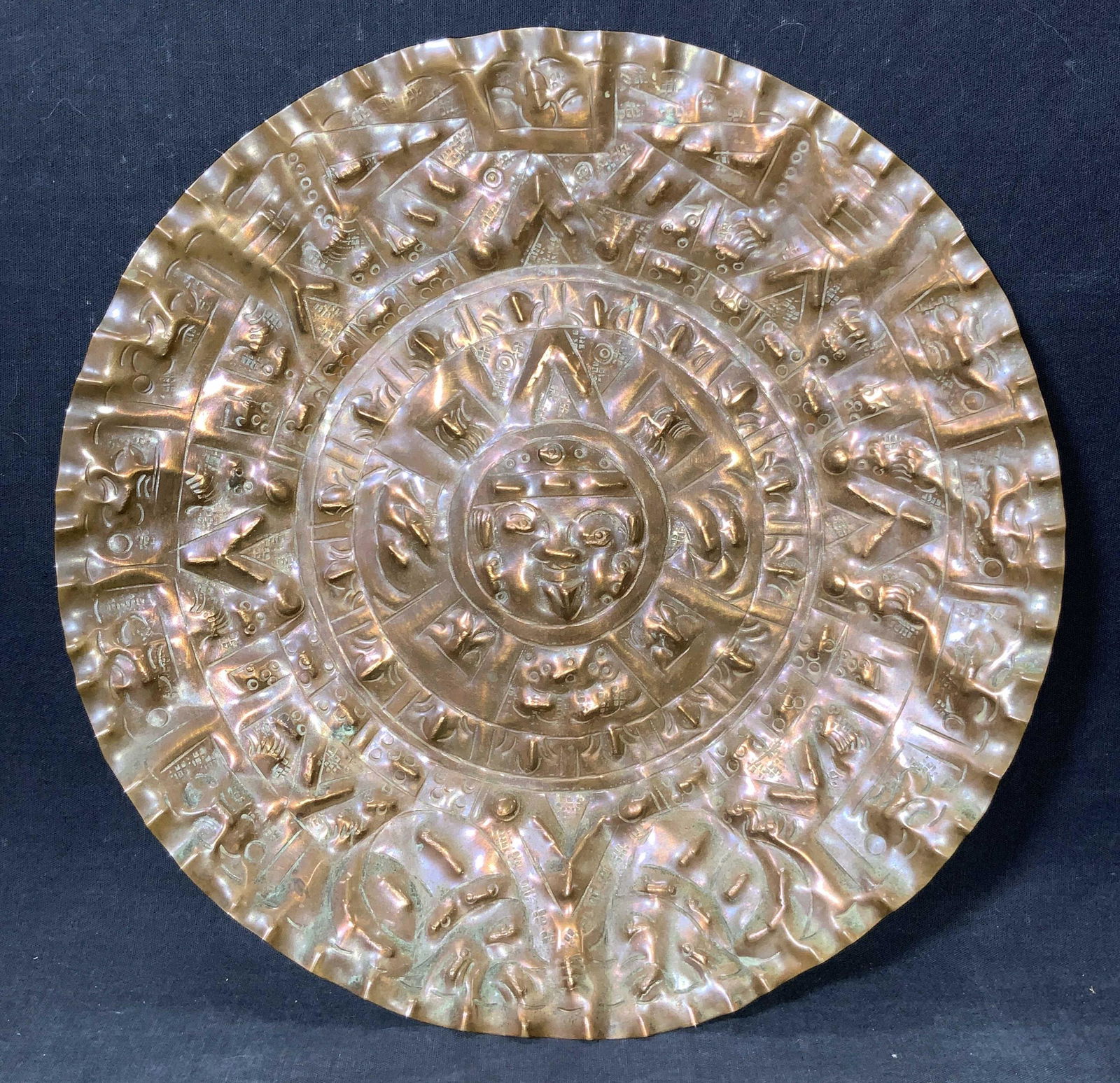 Vintage Mayan Copper Relief Sun Wall Plaque (1 of 6)
