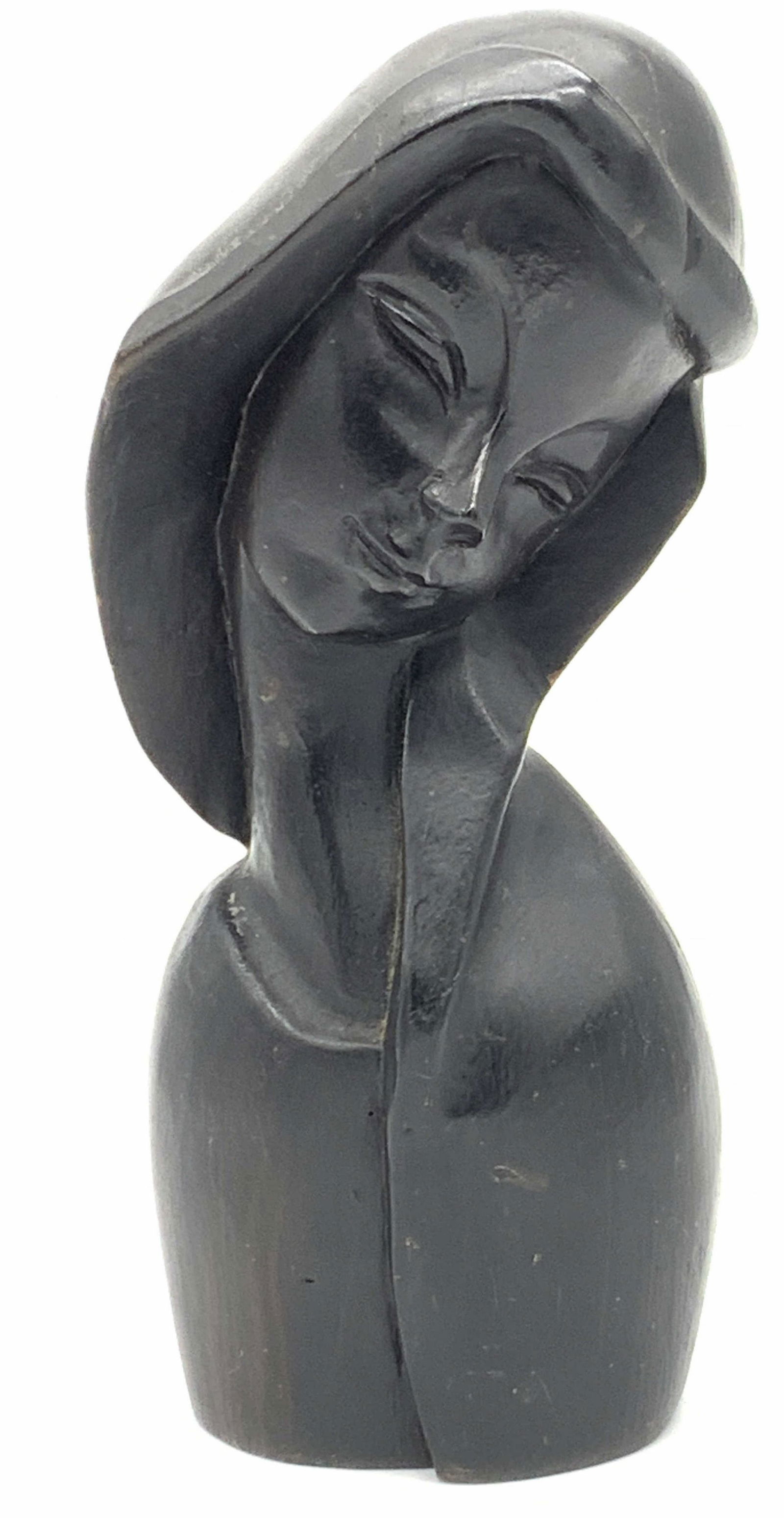 Hand Carved Polished Wooden Female Bust (1 of 6)
