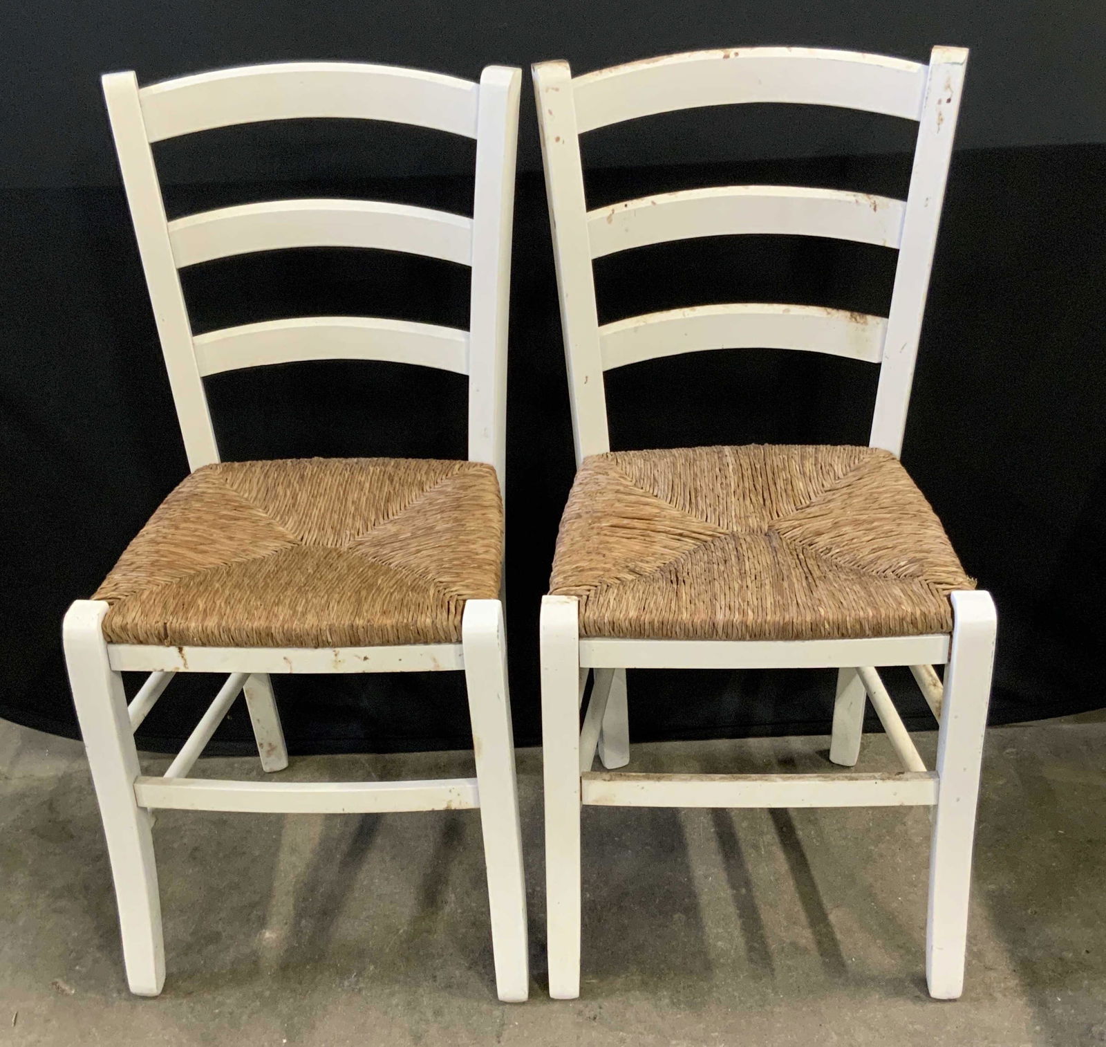 Pair Vintage Wooden Rush Seated Side Chairs (1 of 8)