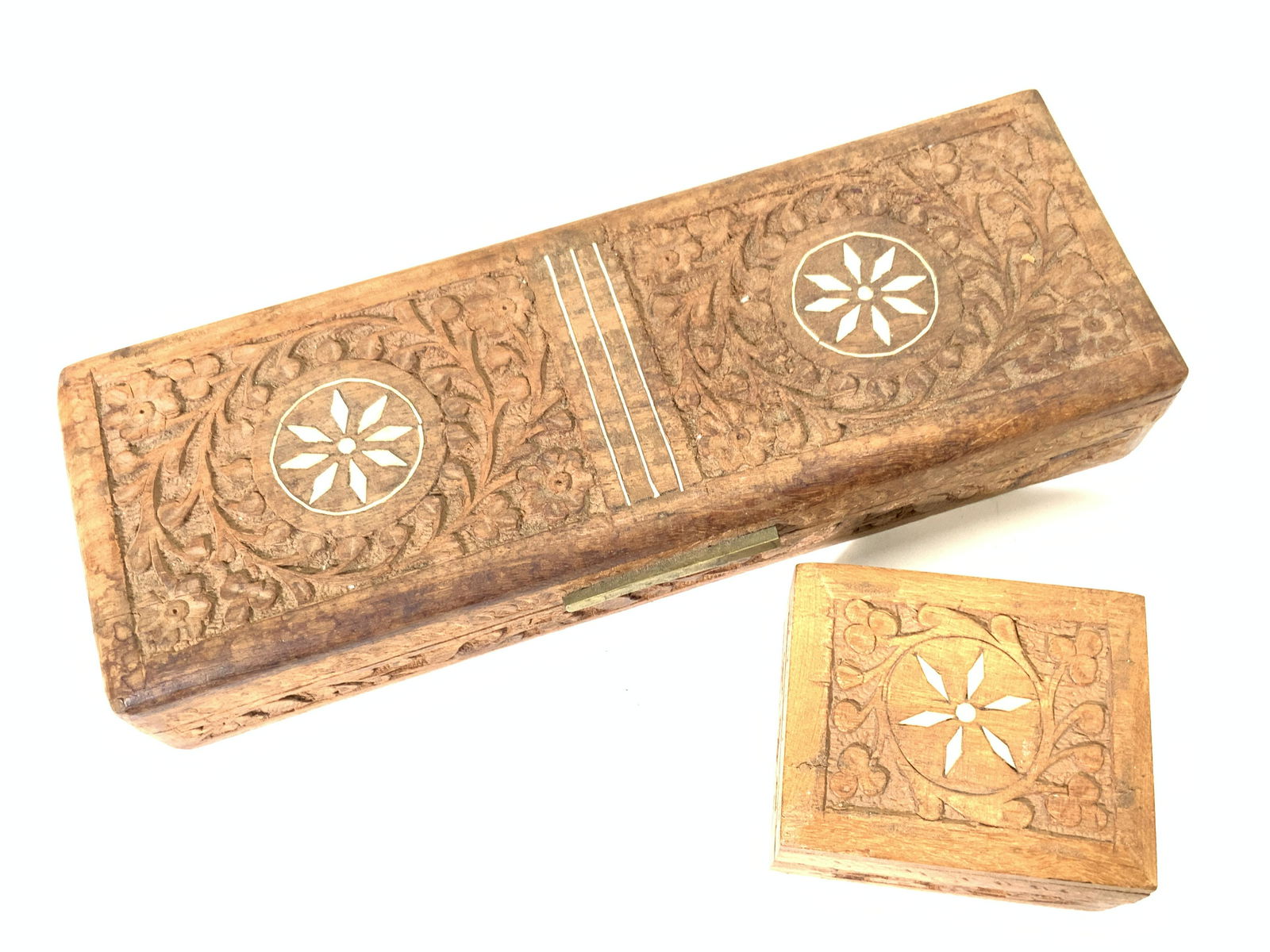 2 Hand Carved Wooden Boxes, Made In India (1 of 8)