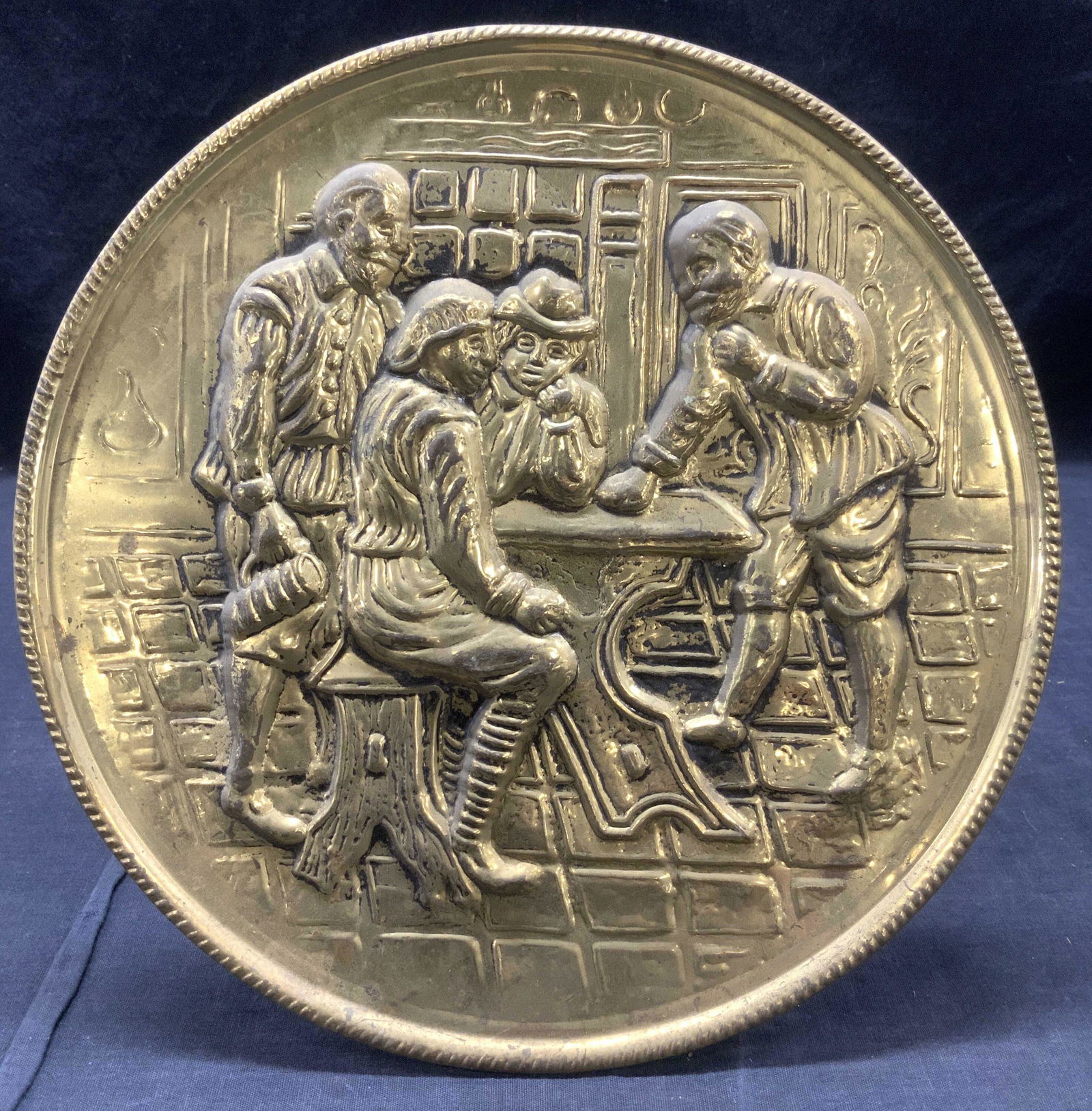 Brass Repousse Wall Plate of English Pub Scene, (1 of 5)