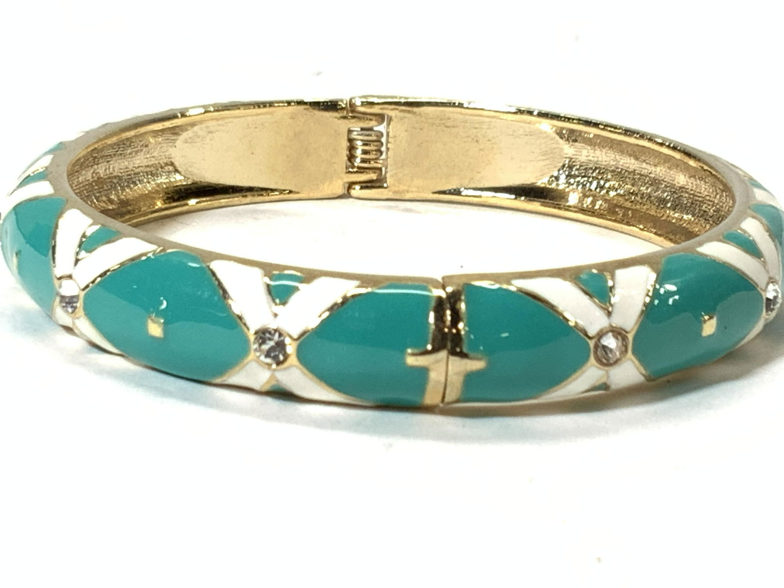Gold Toned Enamel Hinge Bangle (1 of 5)