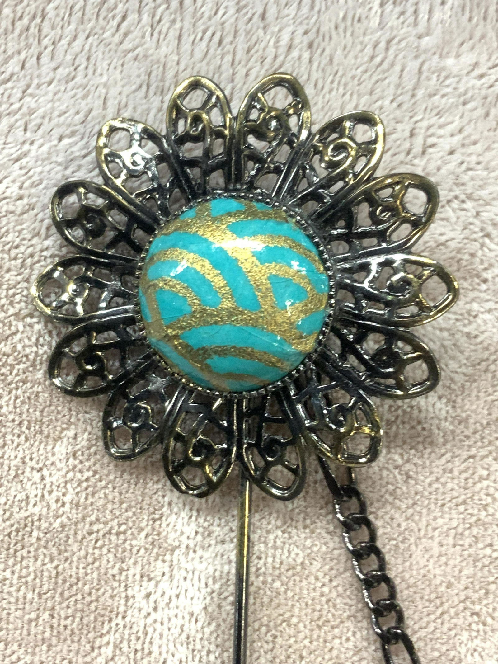 Victorian Style Enamel and Metal Flower Stick Pin (1 of 4)