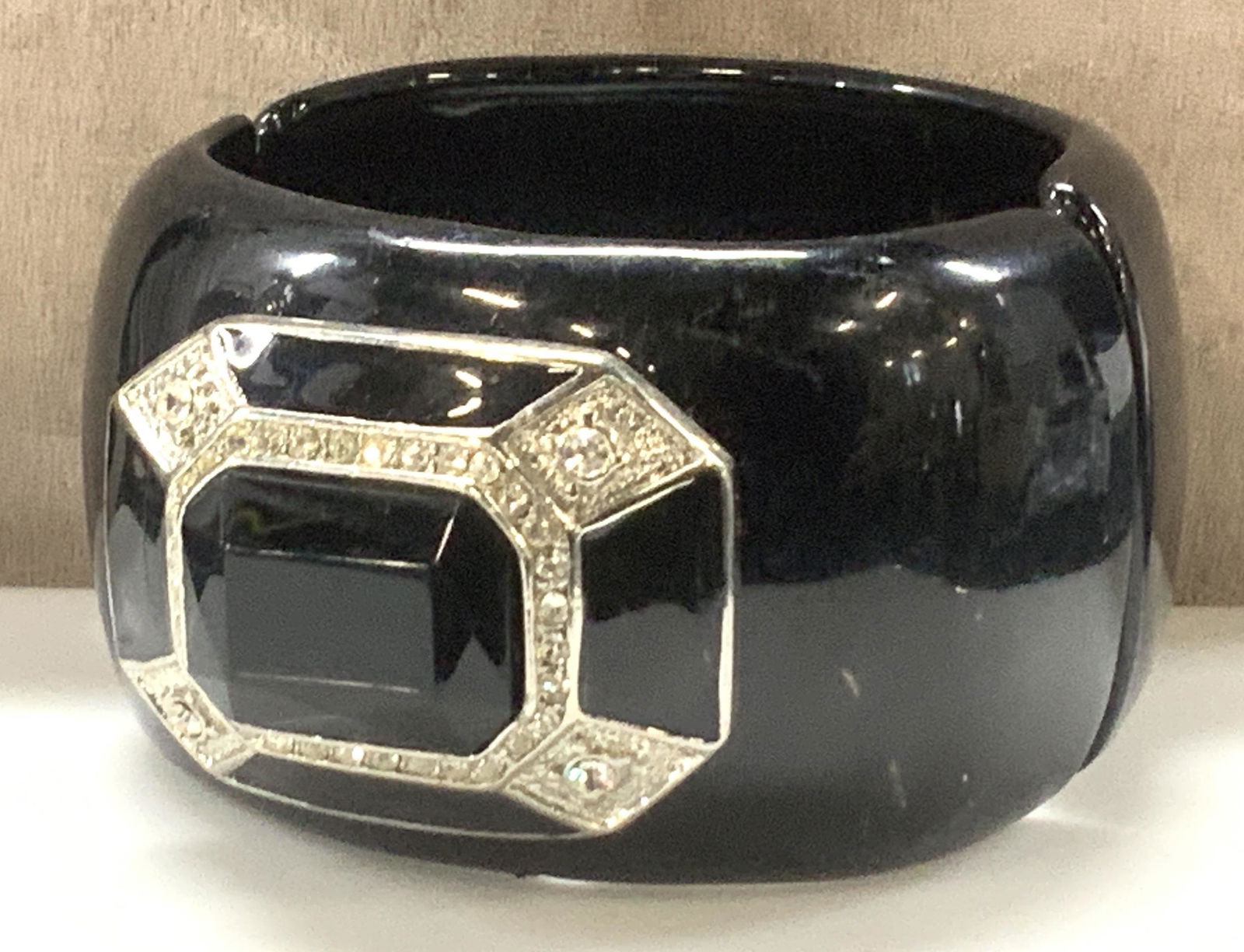 Chunky Hinged Bangle, Enamel & Diamante Accent (1 of 4)