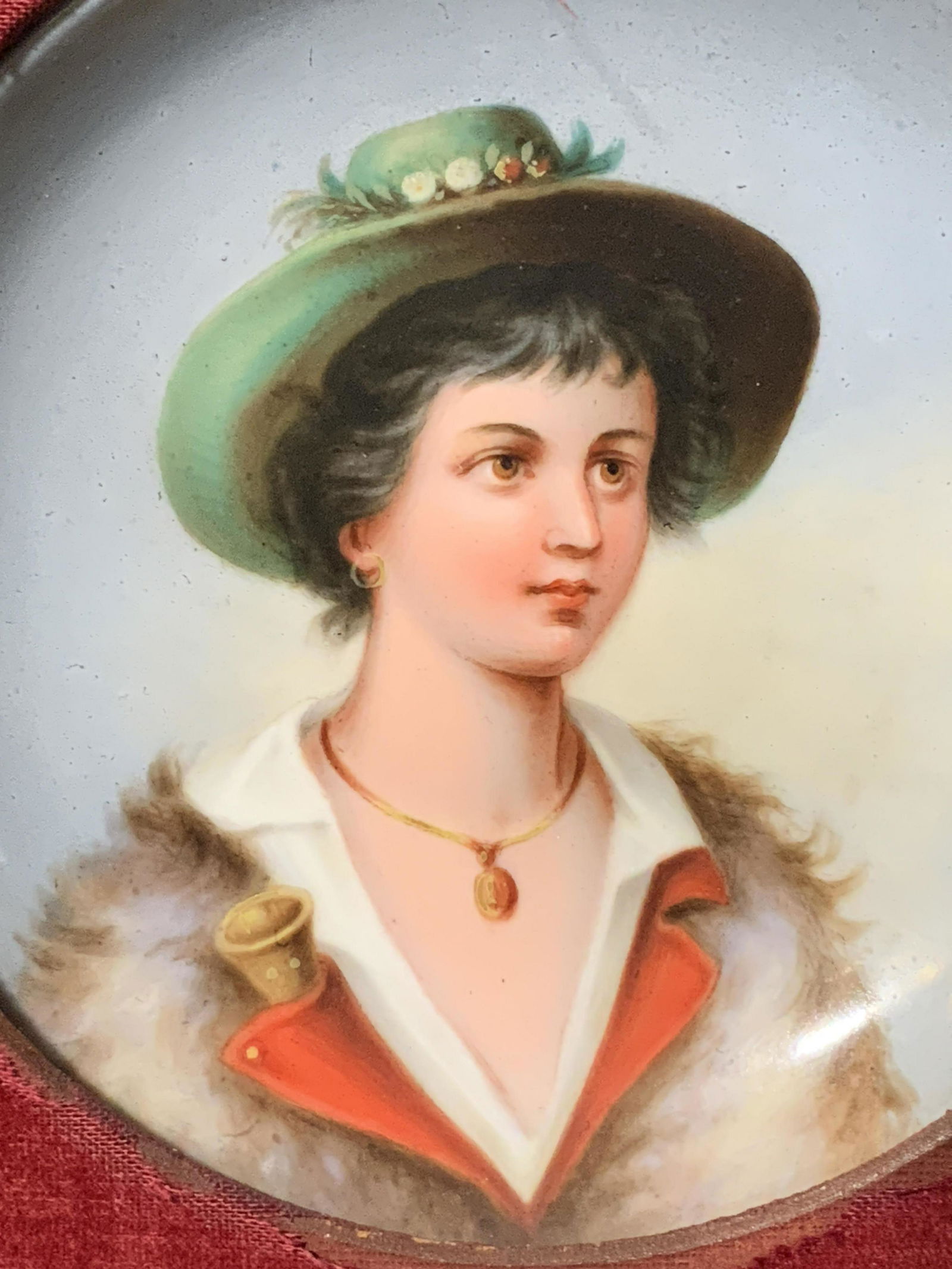 Framed Portrait with Hat on Ceramic Plaque (1 of 6)