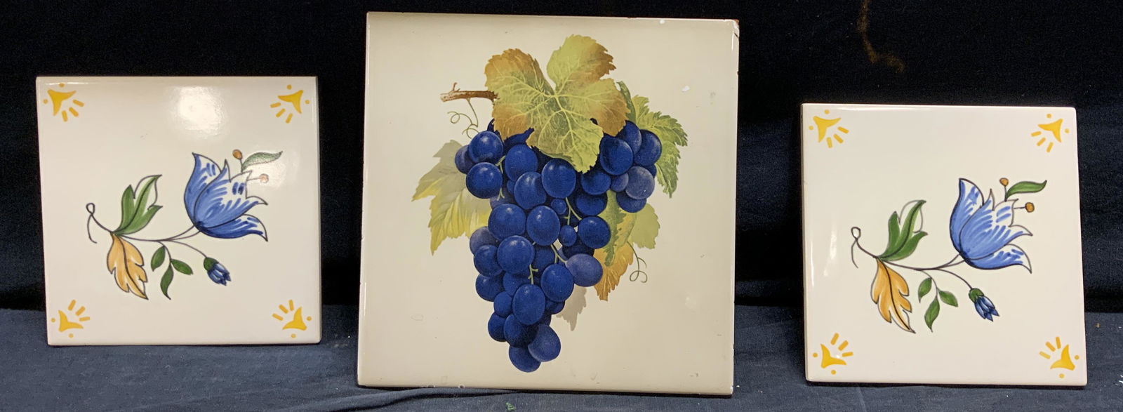 Painted Decorative Tiles with Flower & Grapes (1 of 6)