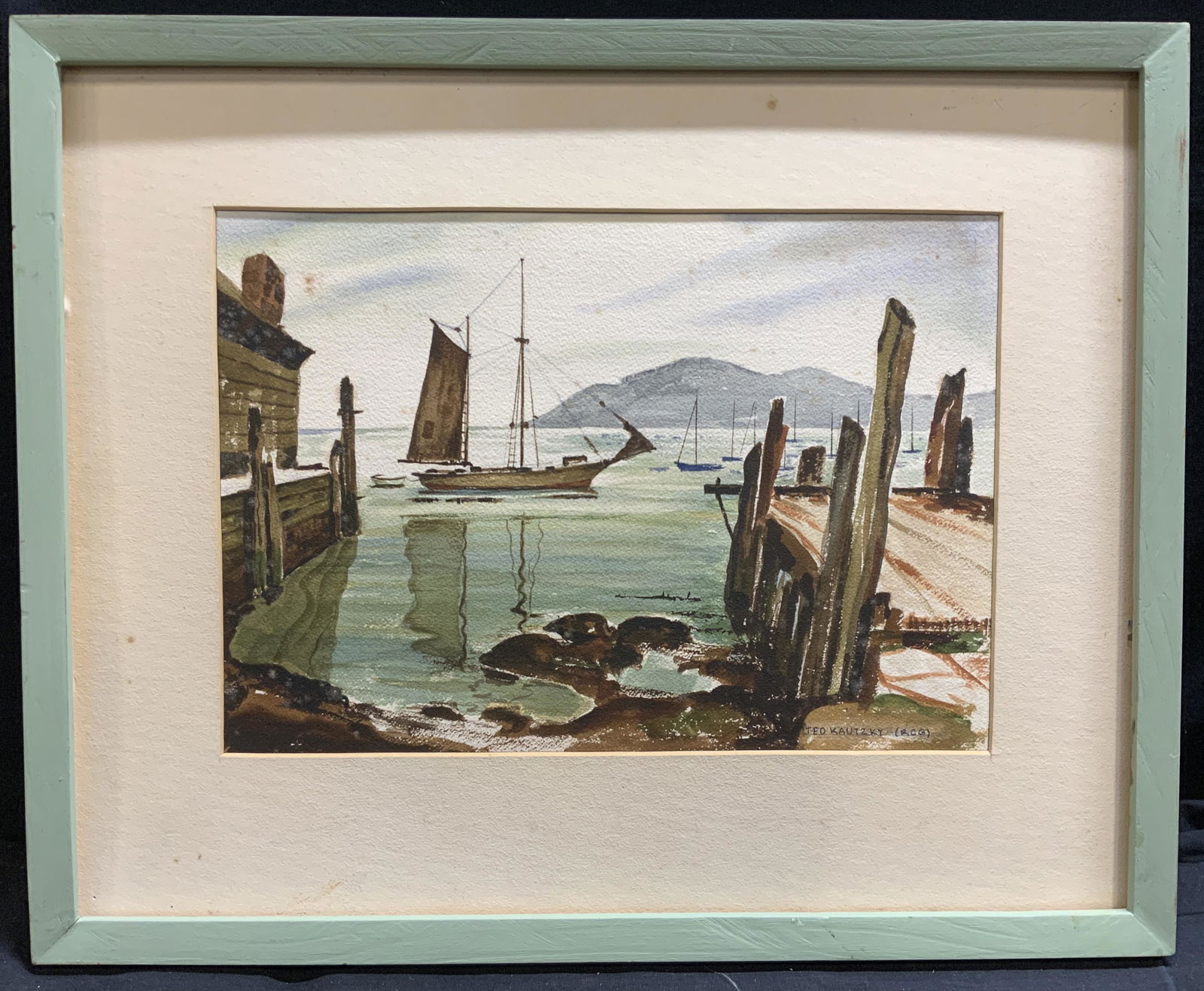 TED KAUTZKY Signed Boat Dock Watercolor (1 of 7)