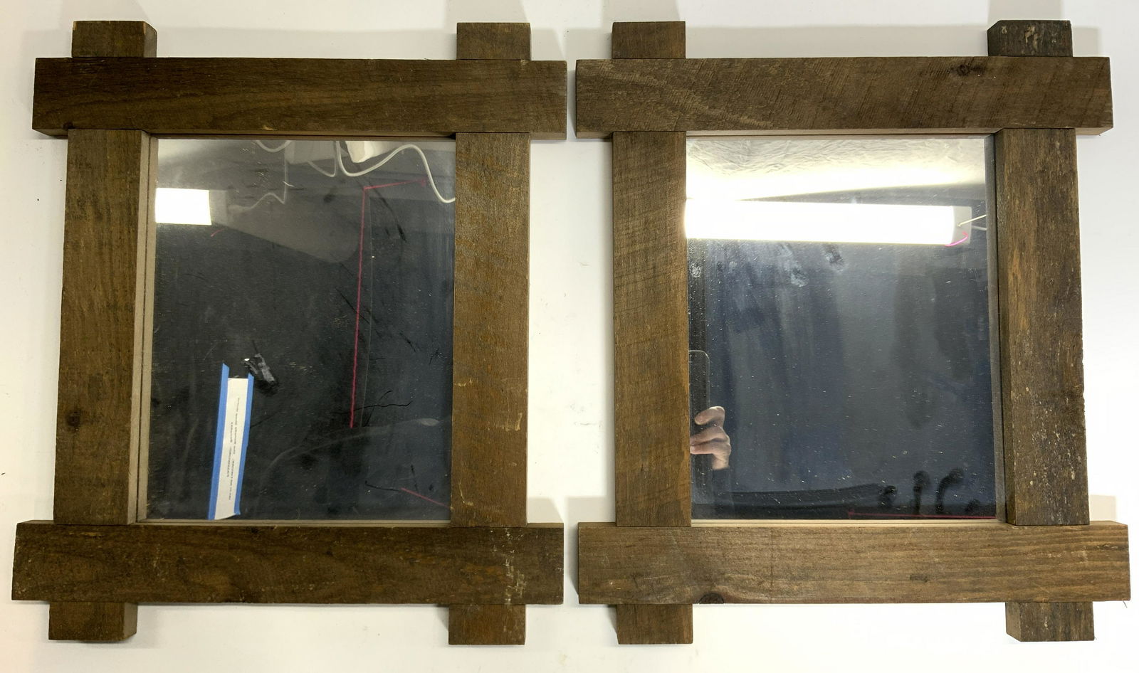 Vintage Pair Wood Frame Wall Mirrors (1 of 8)