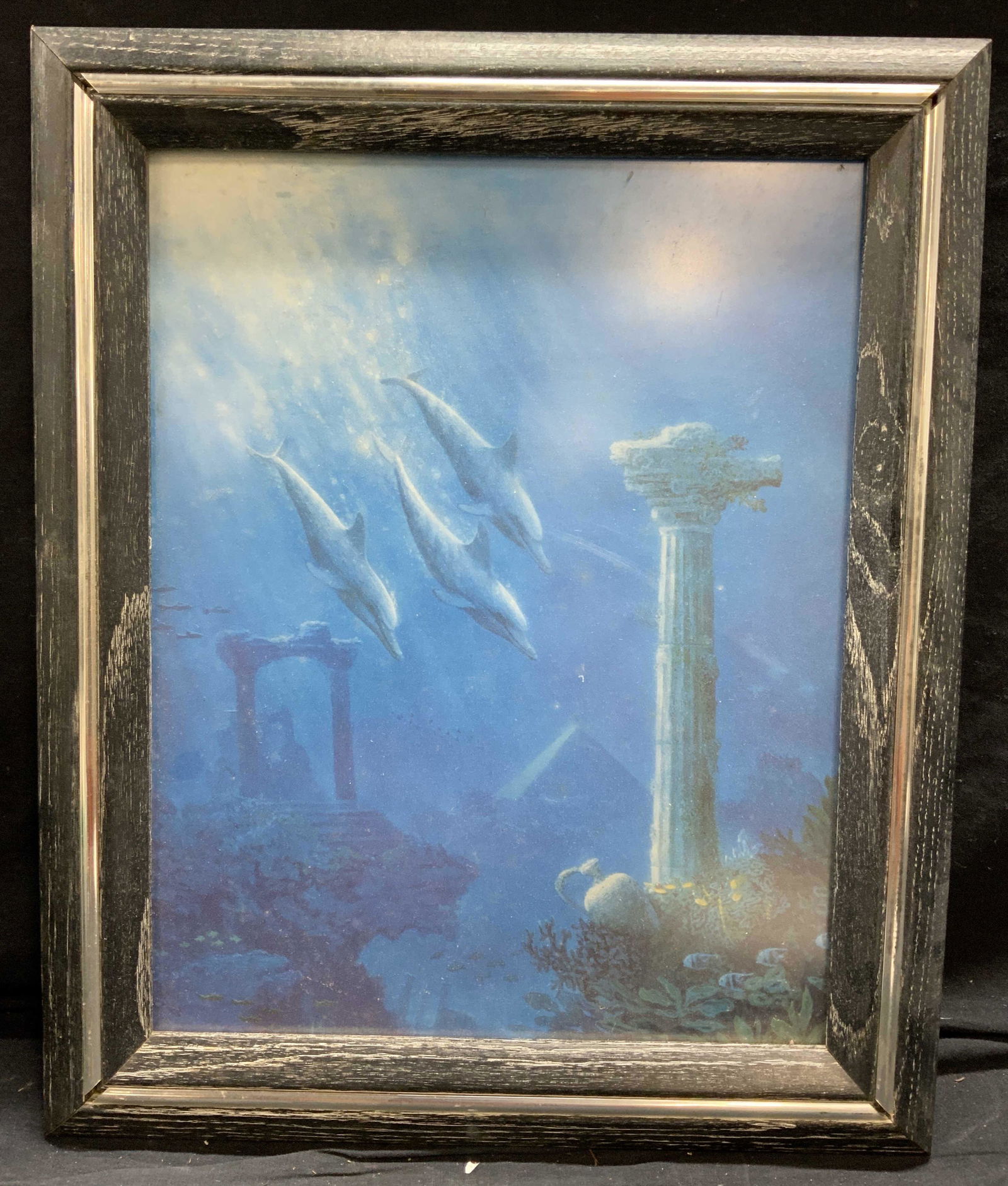 Vintage Lithograph of Dolphins in underwater Ruins (1 of 5)