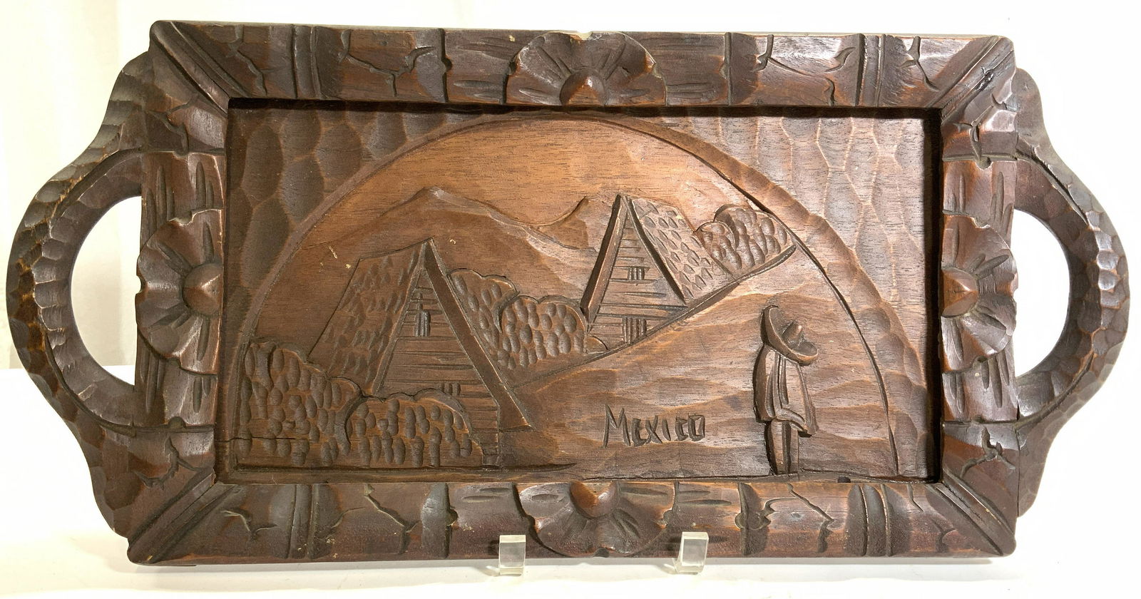 Vntg Hand Crafted Wooden Tray Wall Hanging MEXICO (1 of 8)