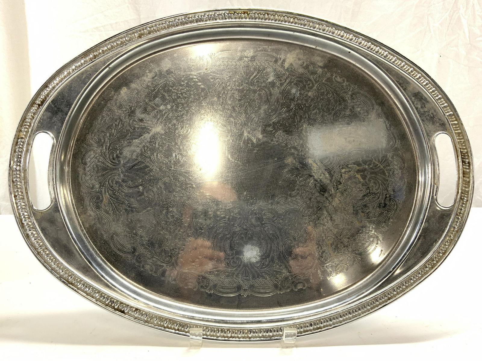 Vintage Etched Metal Serving Tray W Handles (1 of 7)