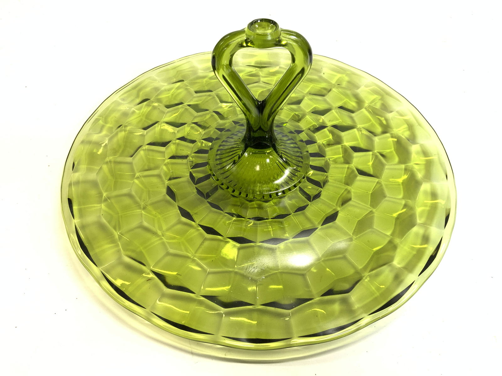Vtg Green Glass Sandwich Plate W Cube Pattern (1 of 8)