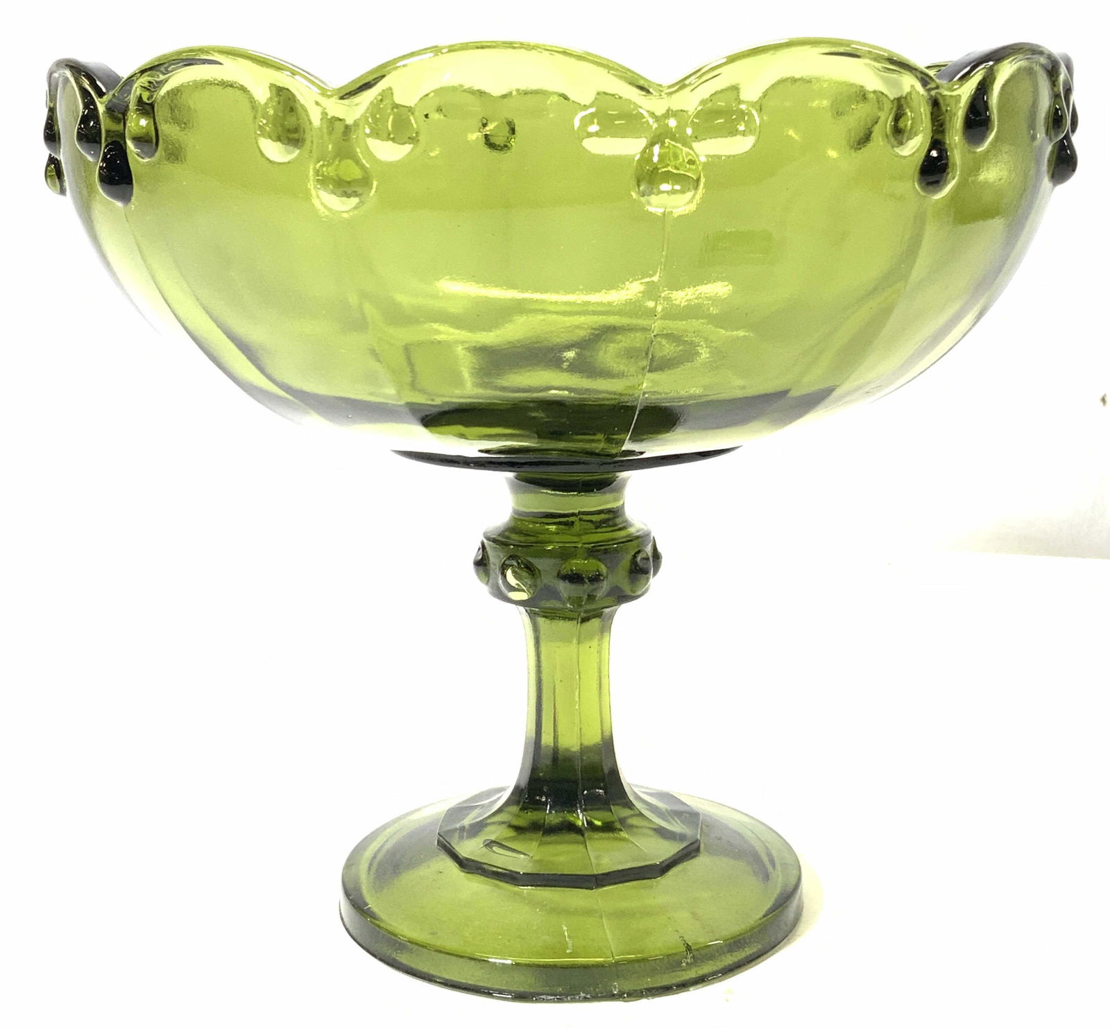 Vintage Green Tinted Thick Wall Glass Footed Bowl (1 of 6)