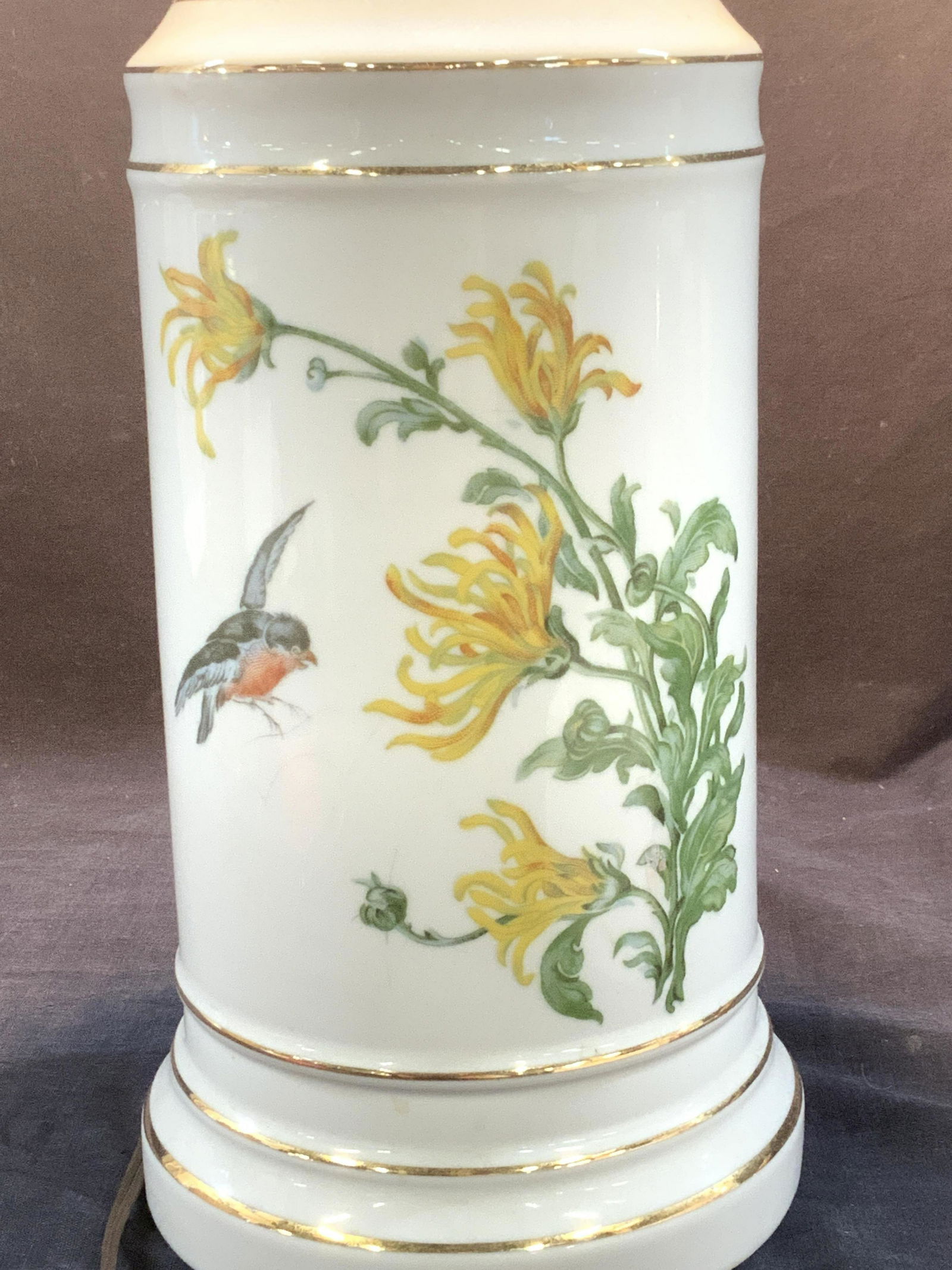 Hand Painted Ceramic Lamp w Bird and Flowers (1 of 7)