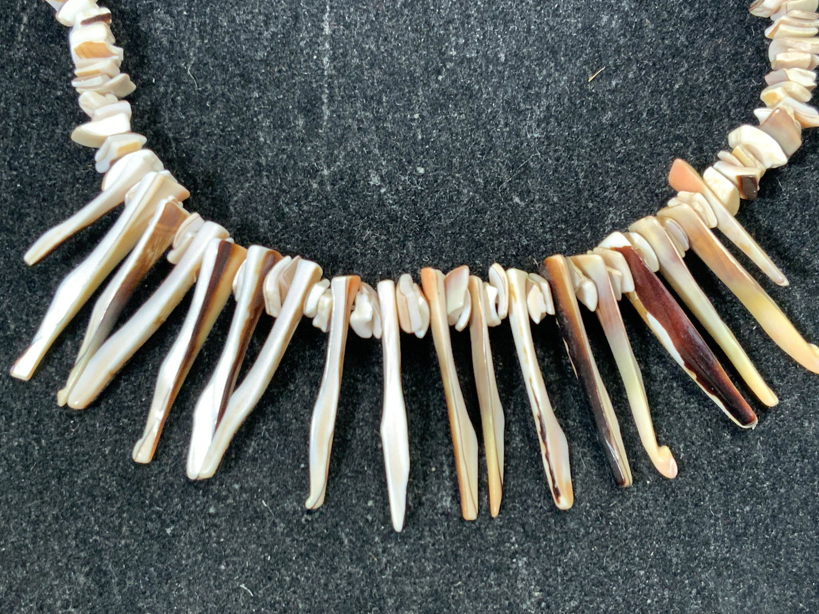 Sea Shell Choker Necklace: A choker necklace made up of pieces of polished broken sea shells with a screw clasp. Approximately 7 inches long. Sea Shell necklace, chocker, sea shell choker, choker, summer wear, Vintage Jewelry,