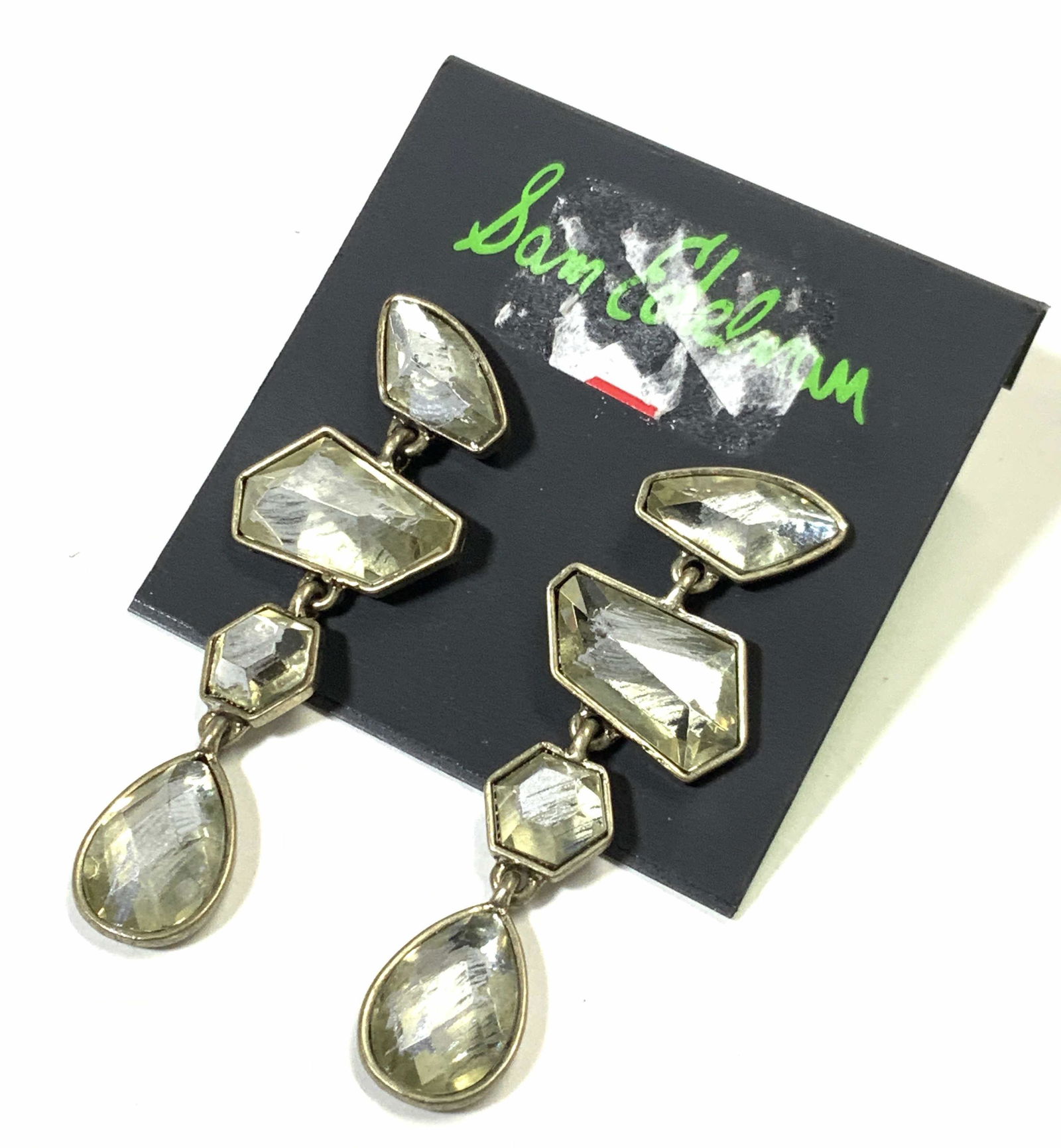 Sam Edelman Gold Tone W Crystal Chunky Earrings (1 of 7)