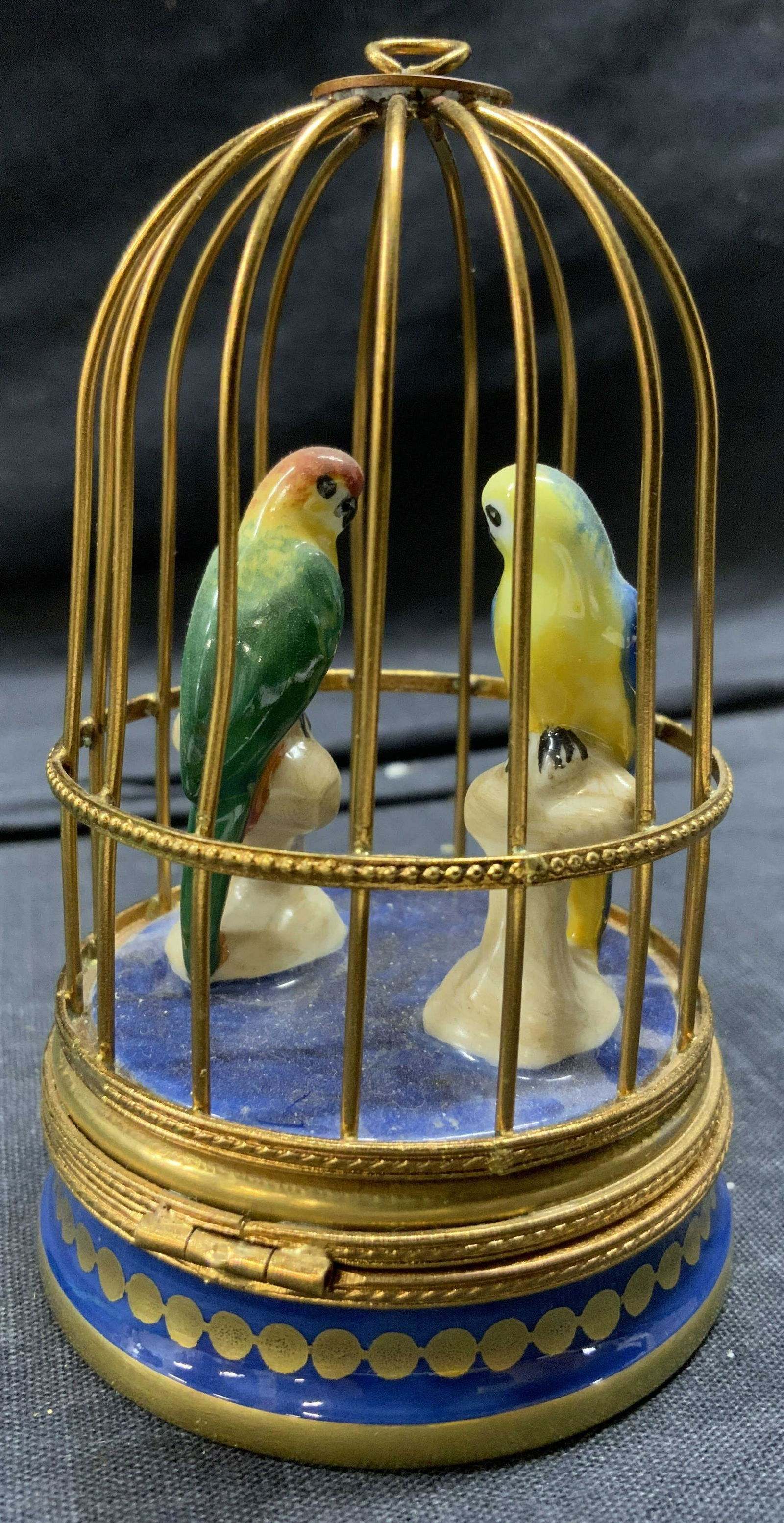 LIMOGES Hand Painted Porcelain Bird Cage Pill Box (1 of 6)