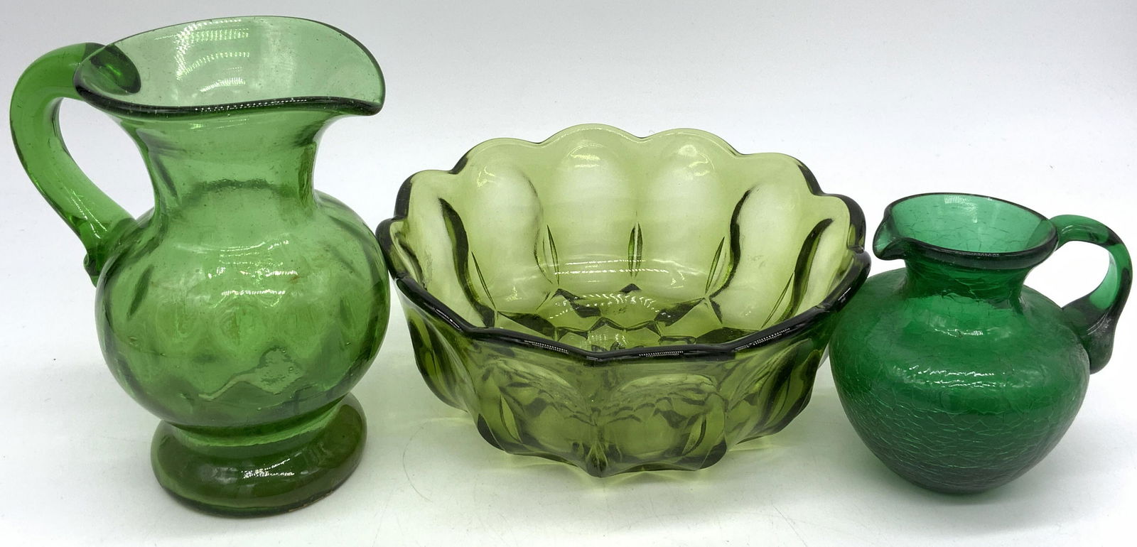 Lot of 3 Green Colored Glass Vessels (1 of 5)