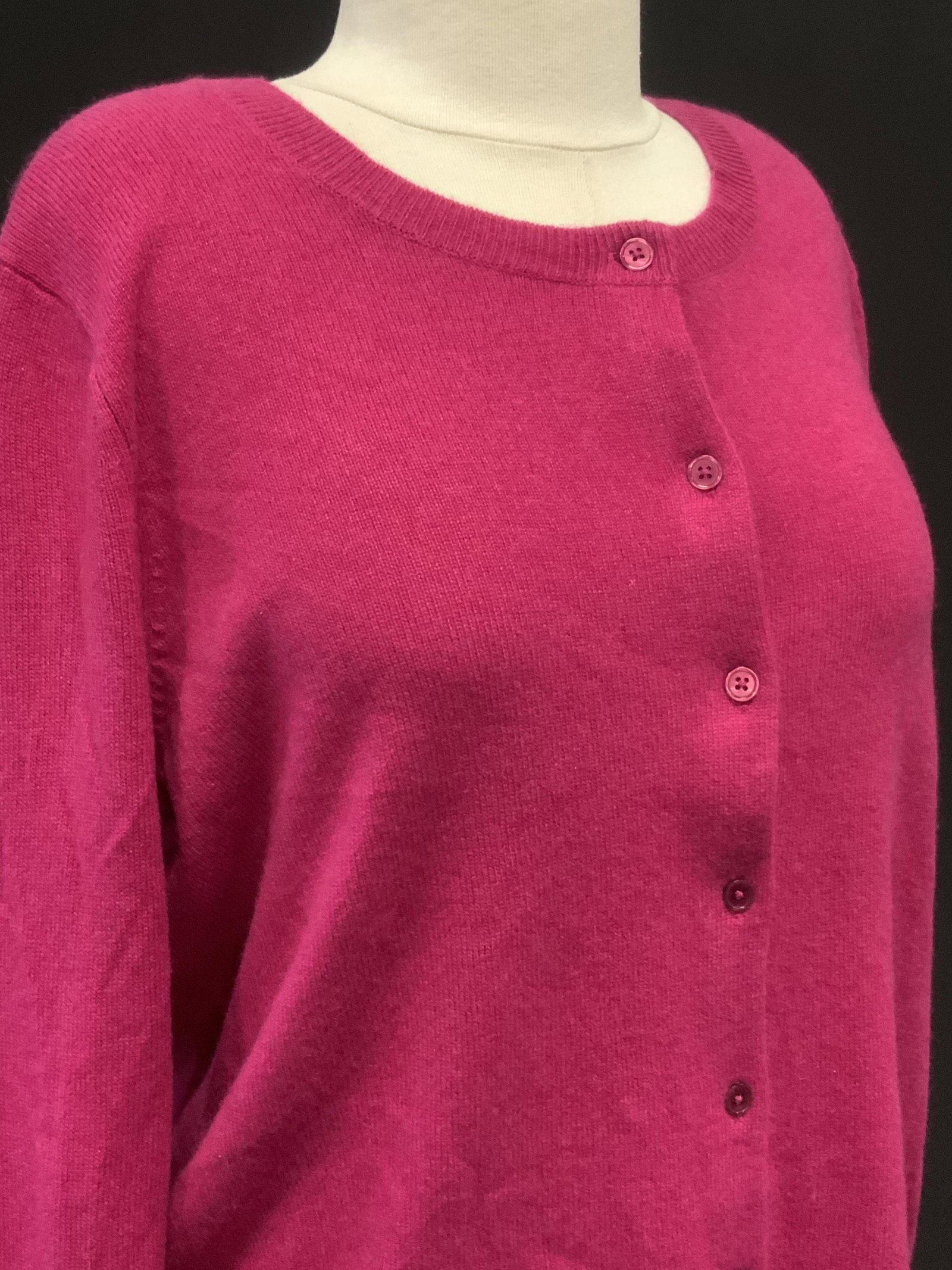 TALBOTS FUCHIA CASHMERE CARDIGAN, NWT: Ladies petite XL button down sweater/ cardigan. Bright pink , never worn with original store tag, Signed designer label reads pure cashmere. Long sleeve. Talbots cashmere cardigan, Ladies luxury Weara