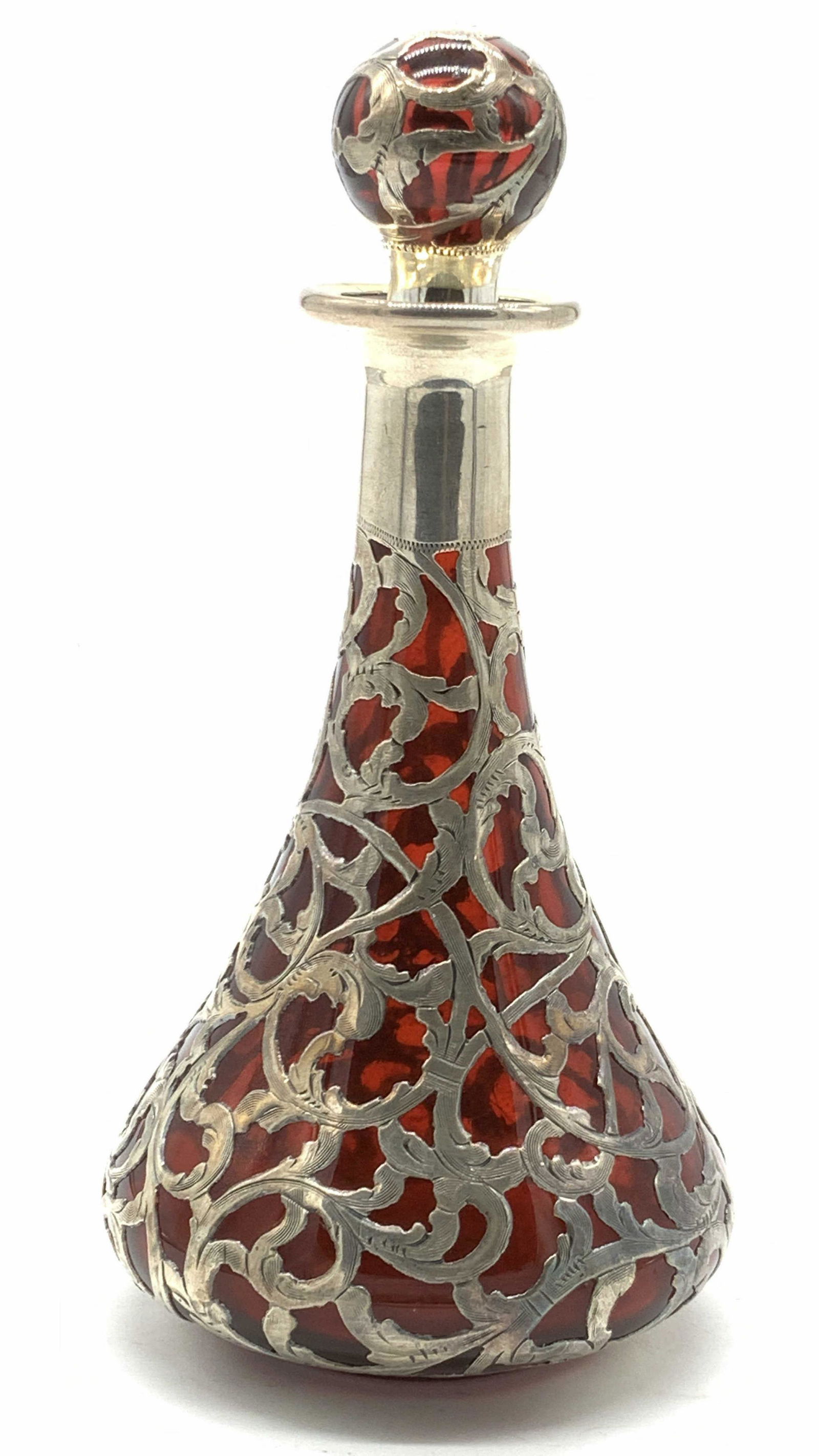 S&S Sterling Silver Ruby Glass Art Nouveau Bottle (1 of 9)