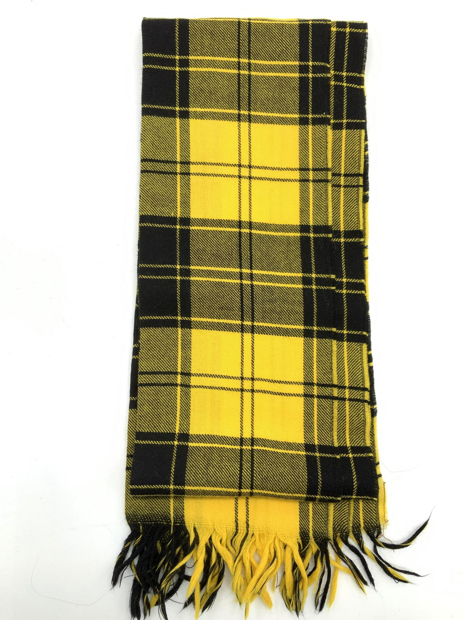 Yellow Plaid Wool Fringe Scarf (1 of 6)