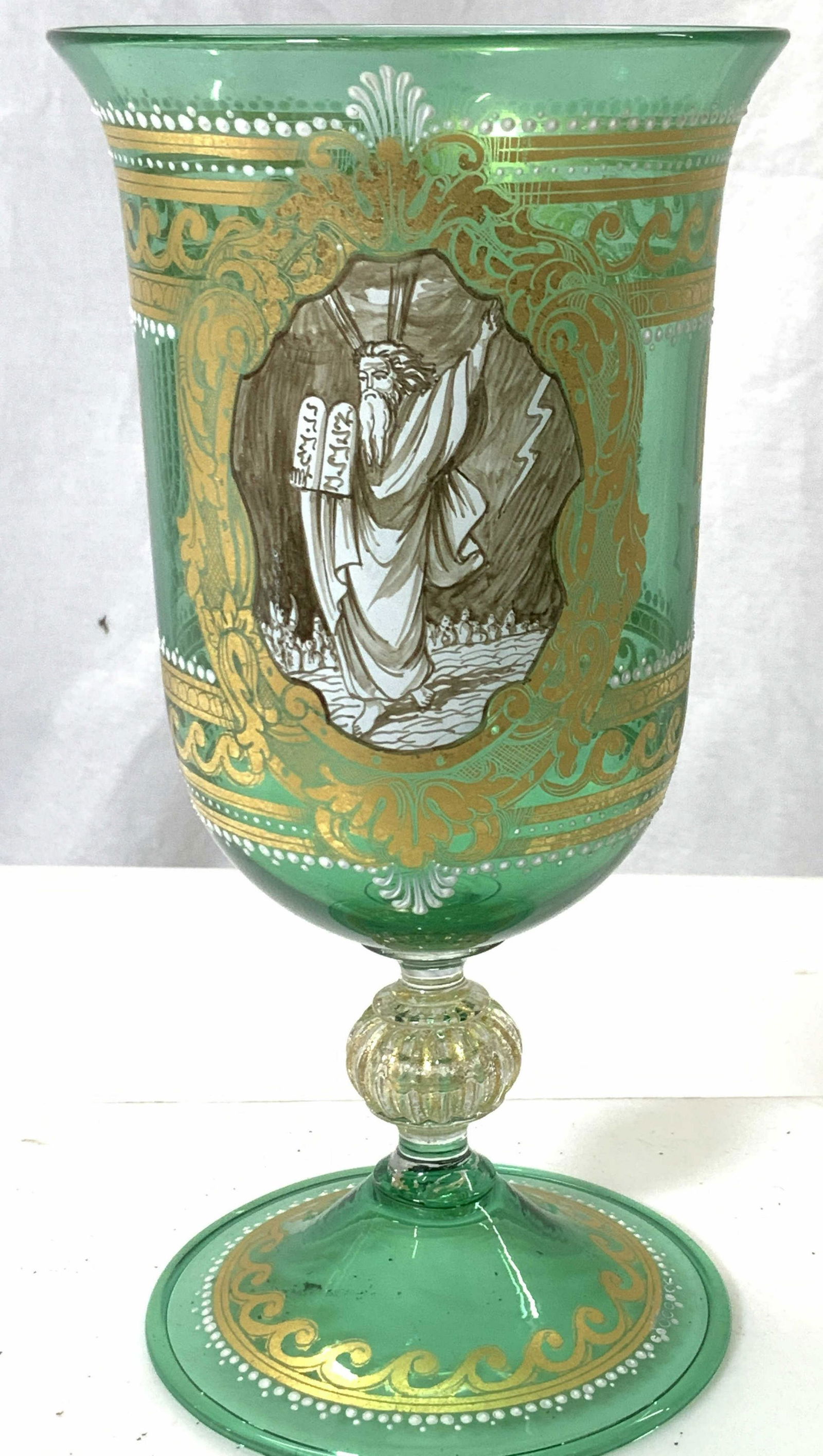 Gilt Bohemian Glass Chalice, Moses Israelica (1 of 6)