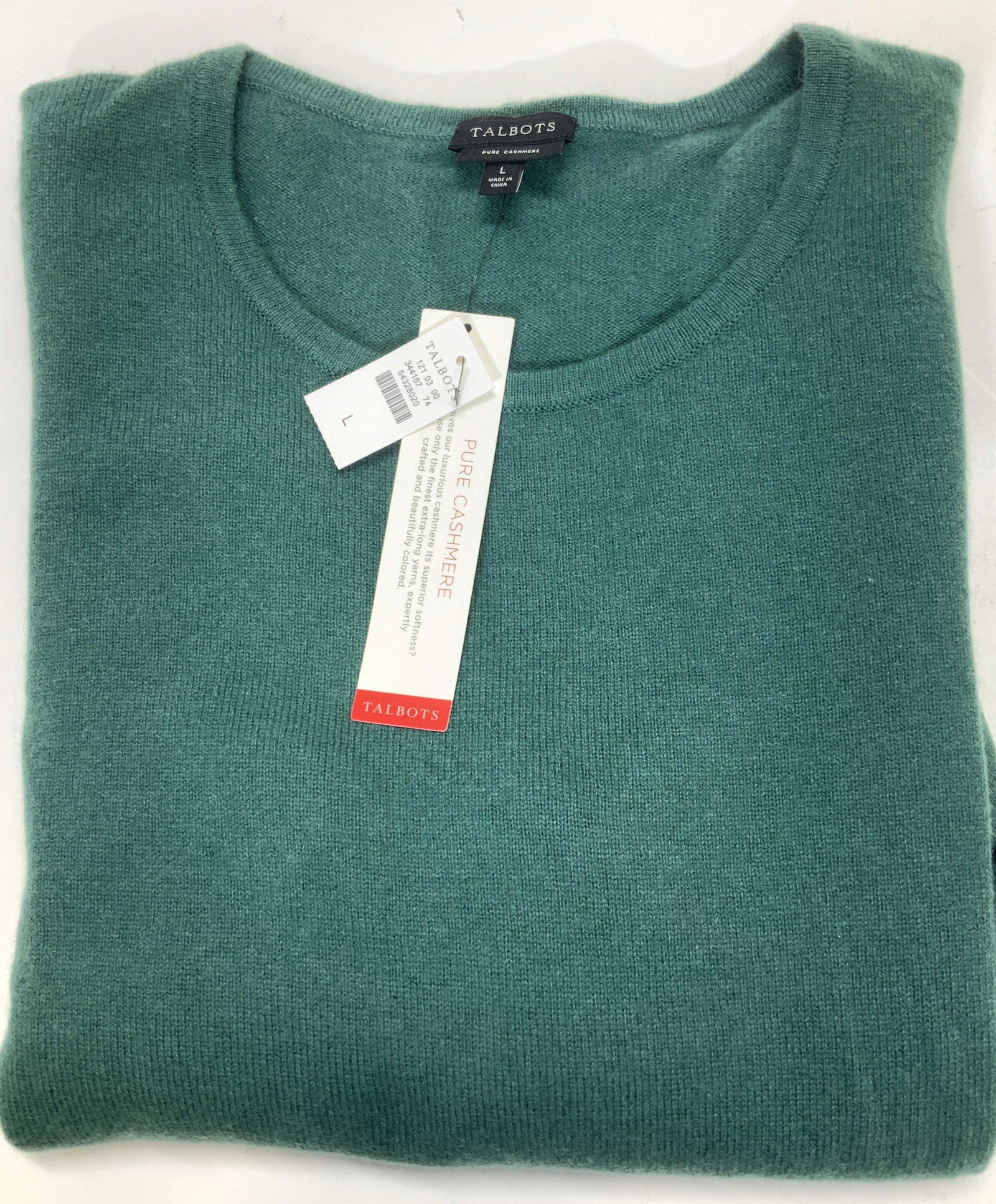 Talbots Green Cashmere Crew Sweater,NWT (1 of 5)