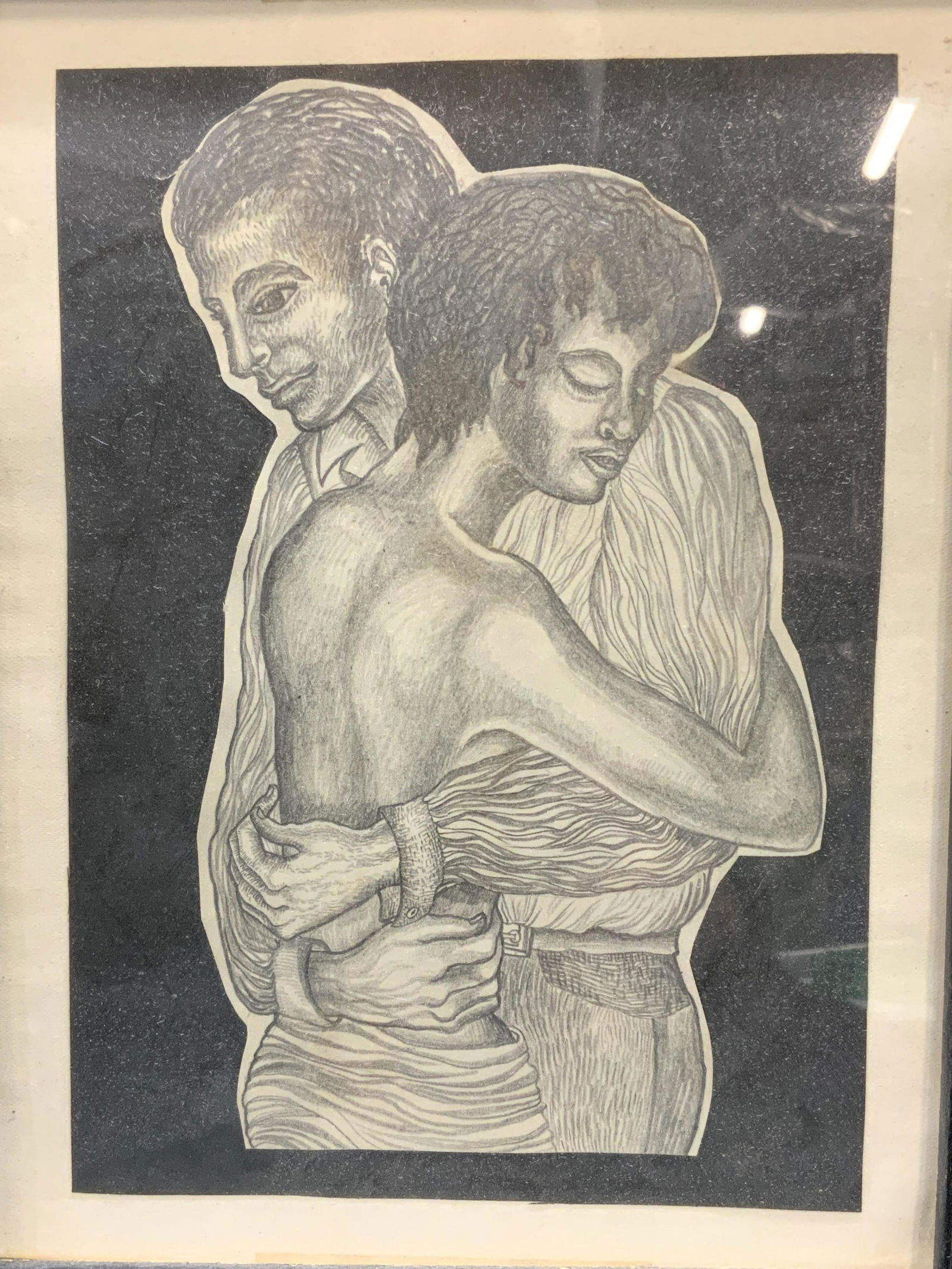 Graphite Illustration of Embracing Lovers (1 of 6)