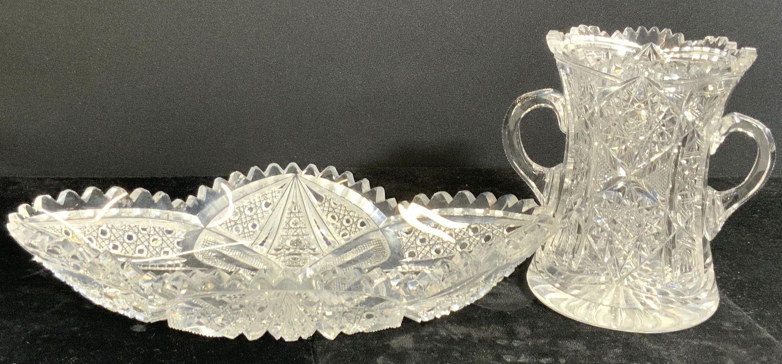 Lot 2 Vintage Cut Art Glass Trinket Dish & Vessel (1 of 10)
