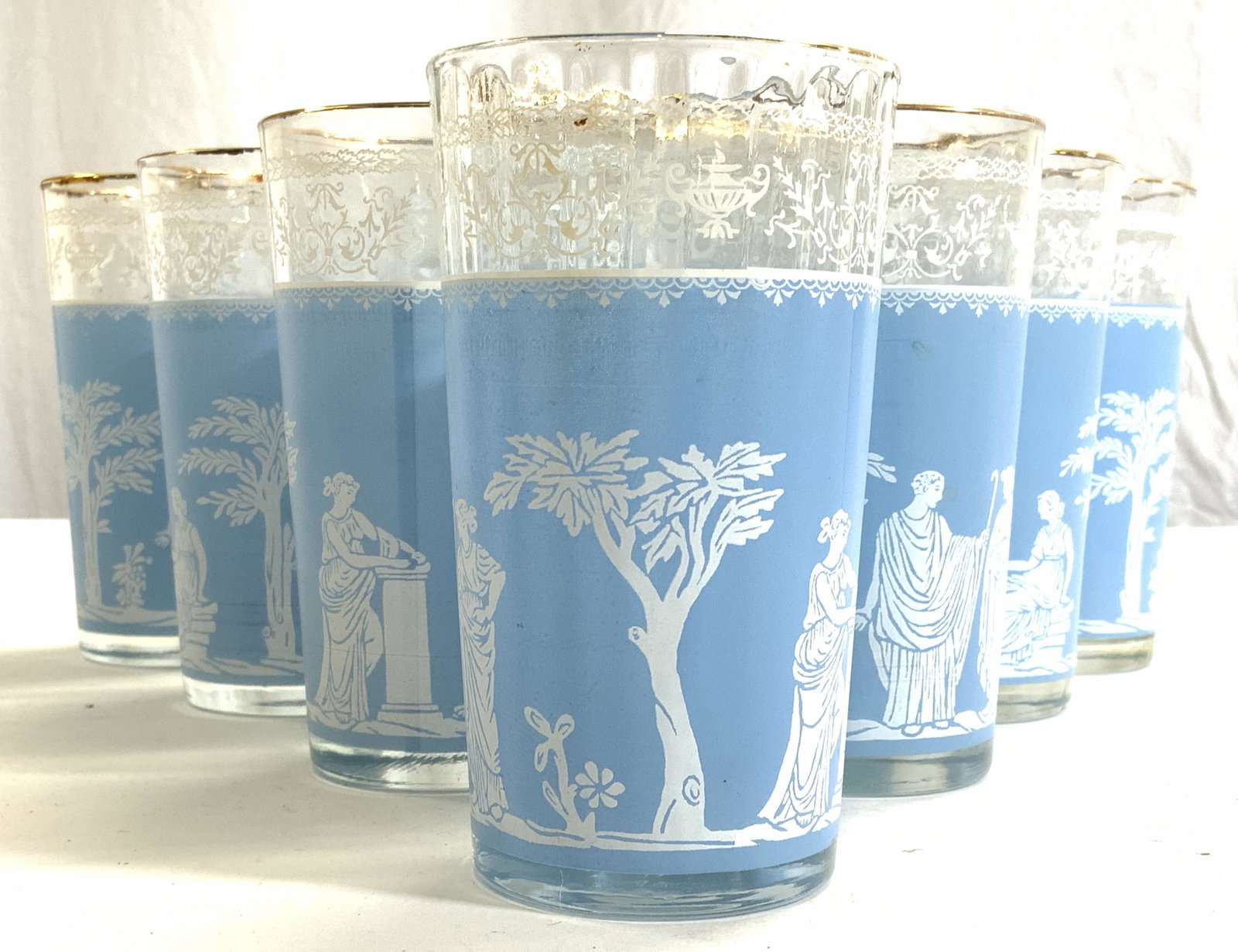 JEANETTE GLASS CO 8 Jasperware Style Glass Cups (1 of 8)