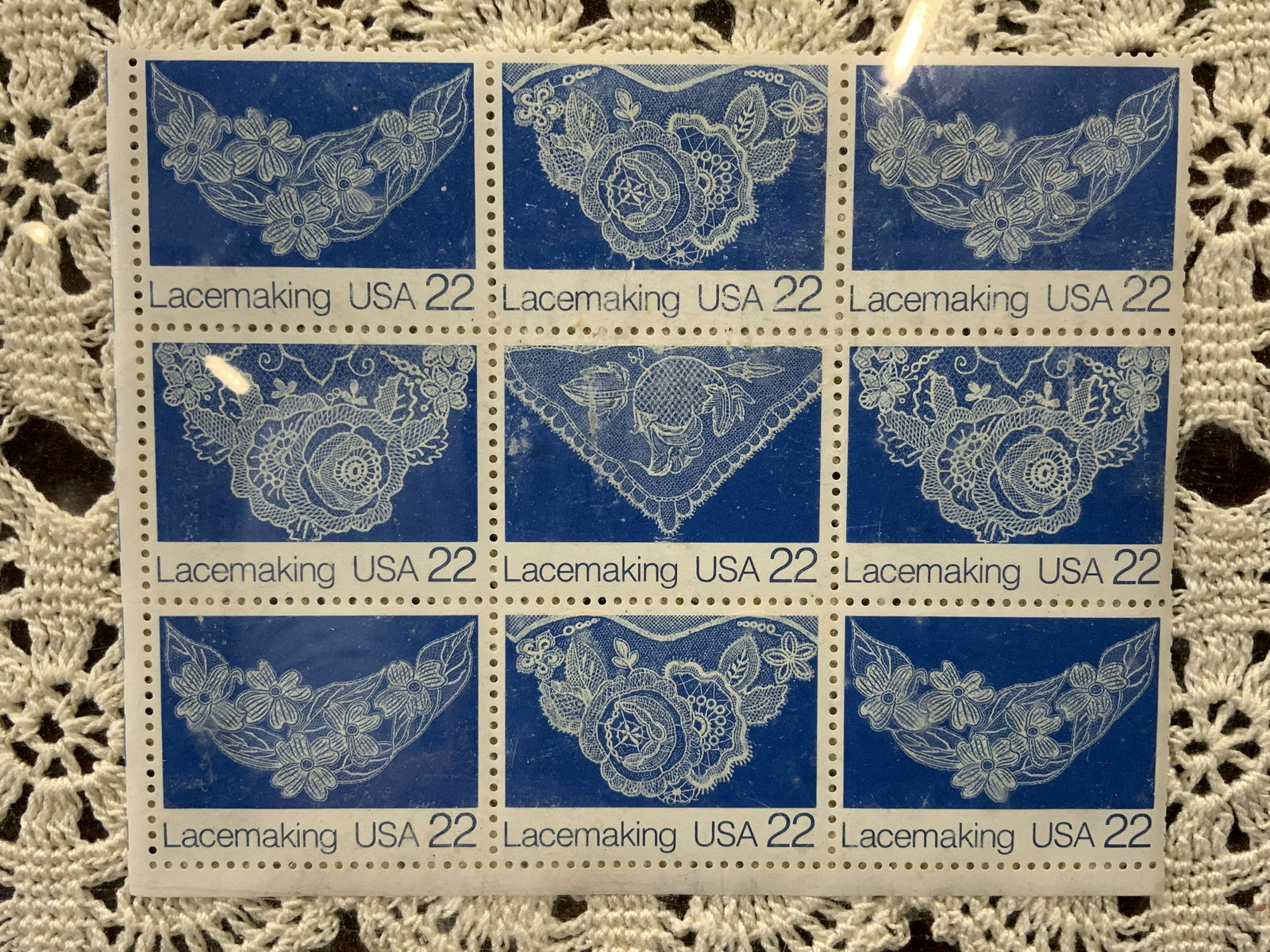 Framed Antique Lace Making Postage Stamps (1 of 5)