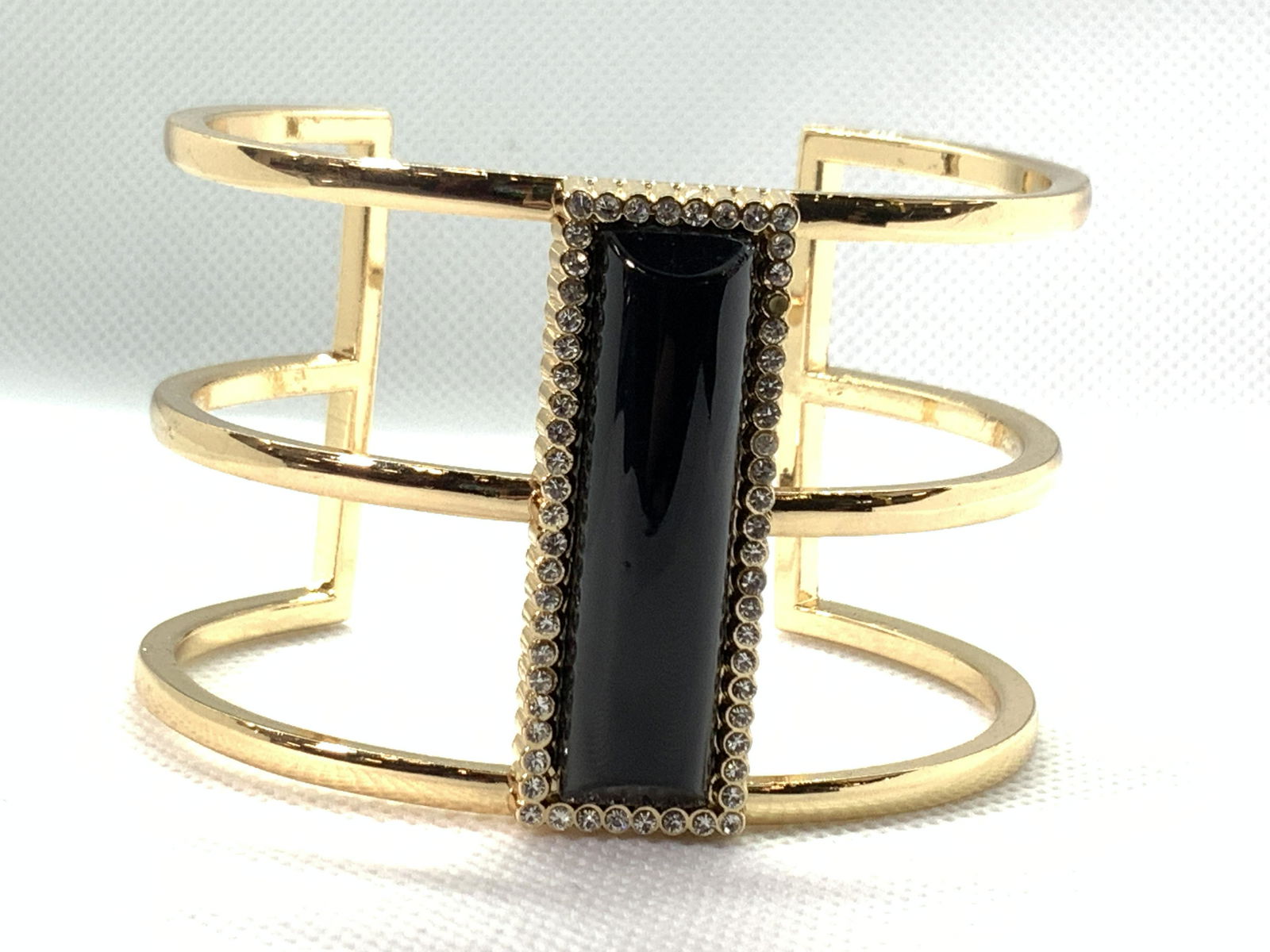 Gold Toned & Black Jeweled Cuff Bracelet (1 of 5)