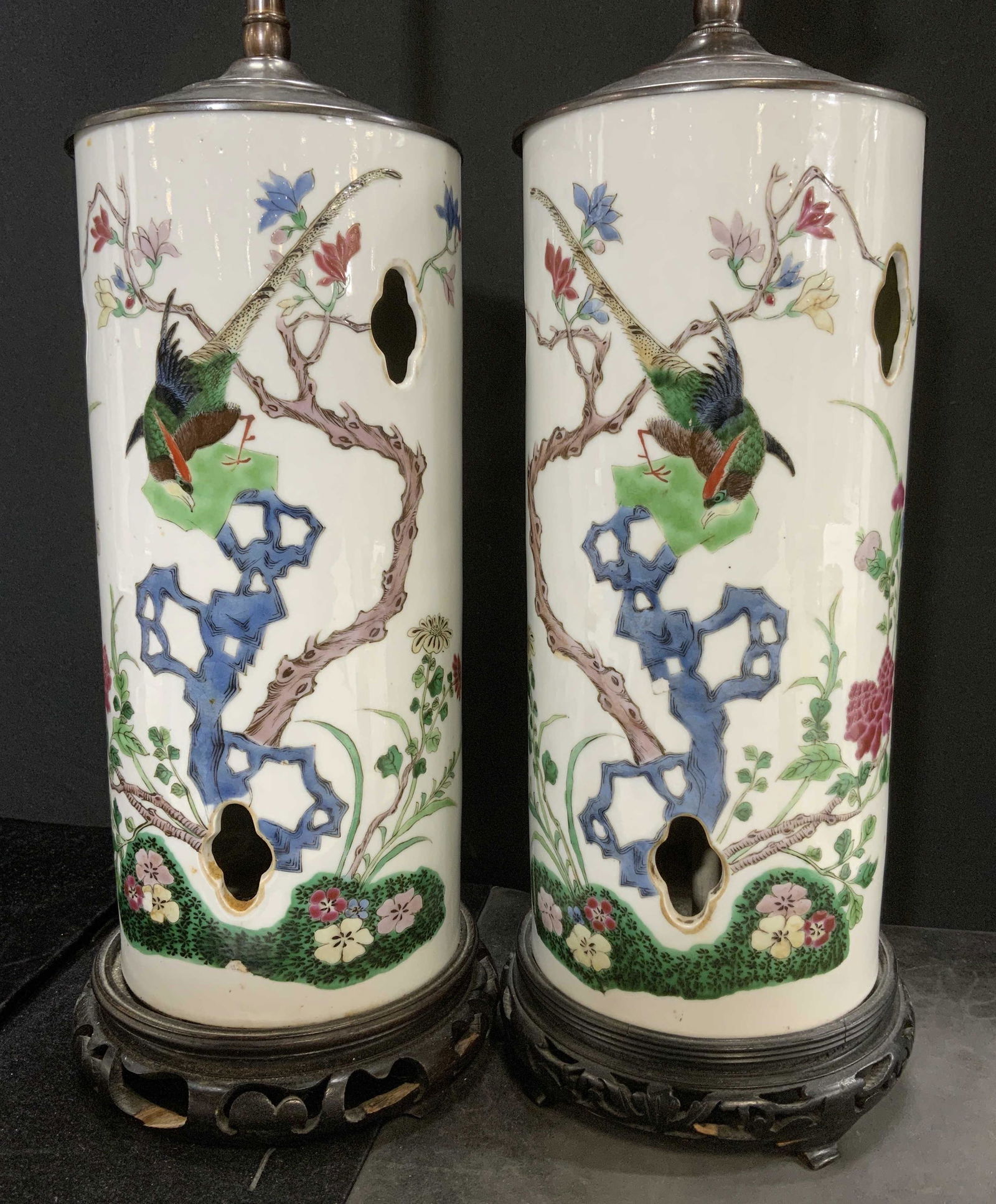 Pair Porcelain Asian Lamps circa 1950’s (1 of 9)