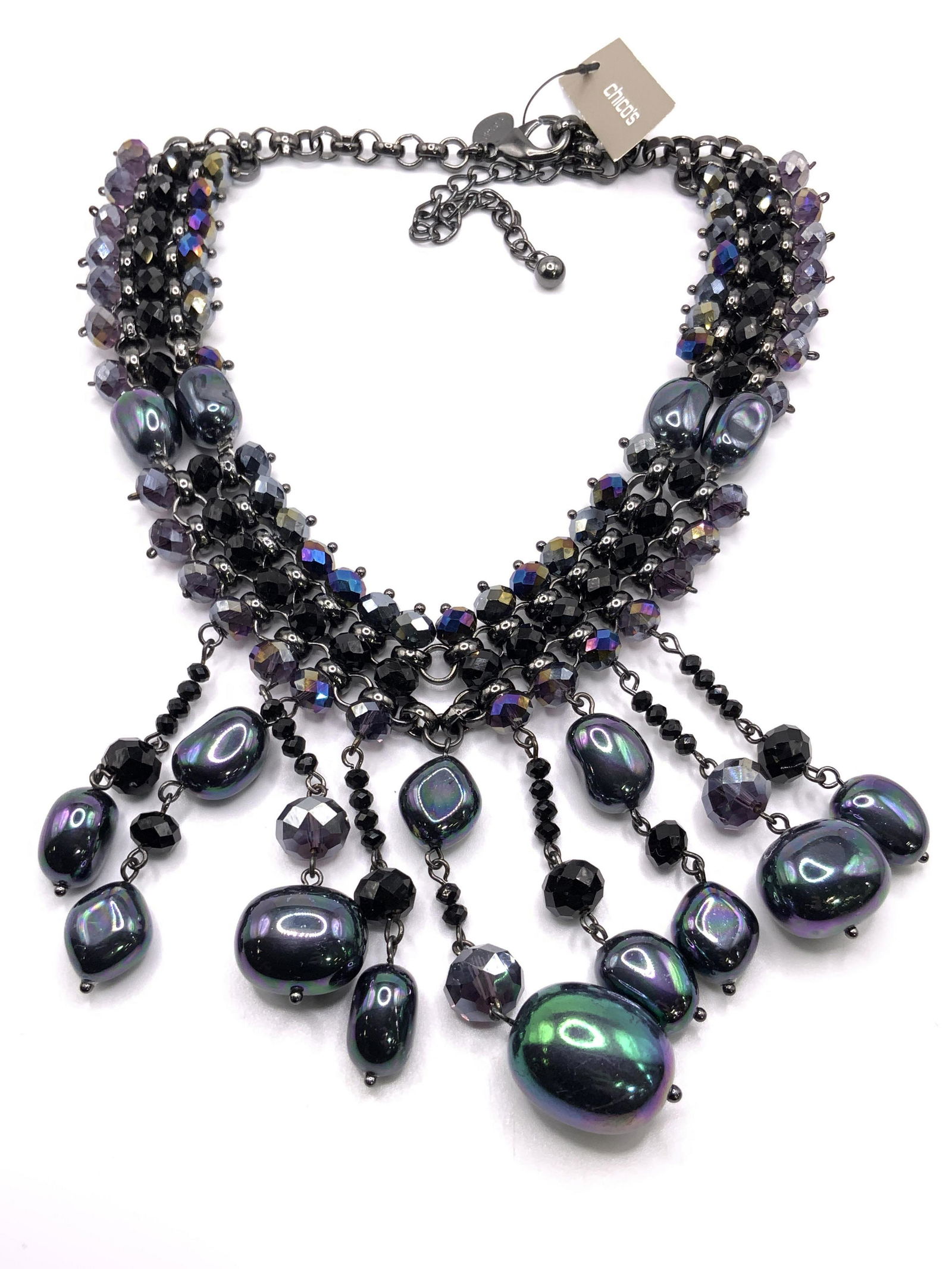 CHICOS NWT Iridescent Beaded Bib Necklace, Jewelry (1 of 10)