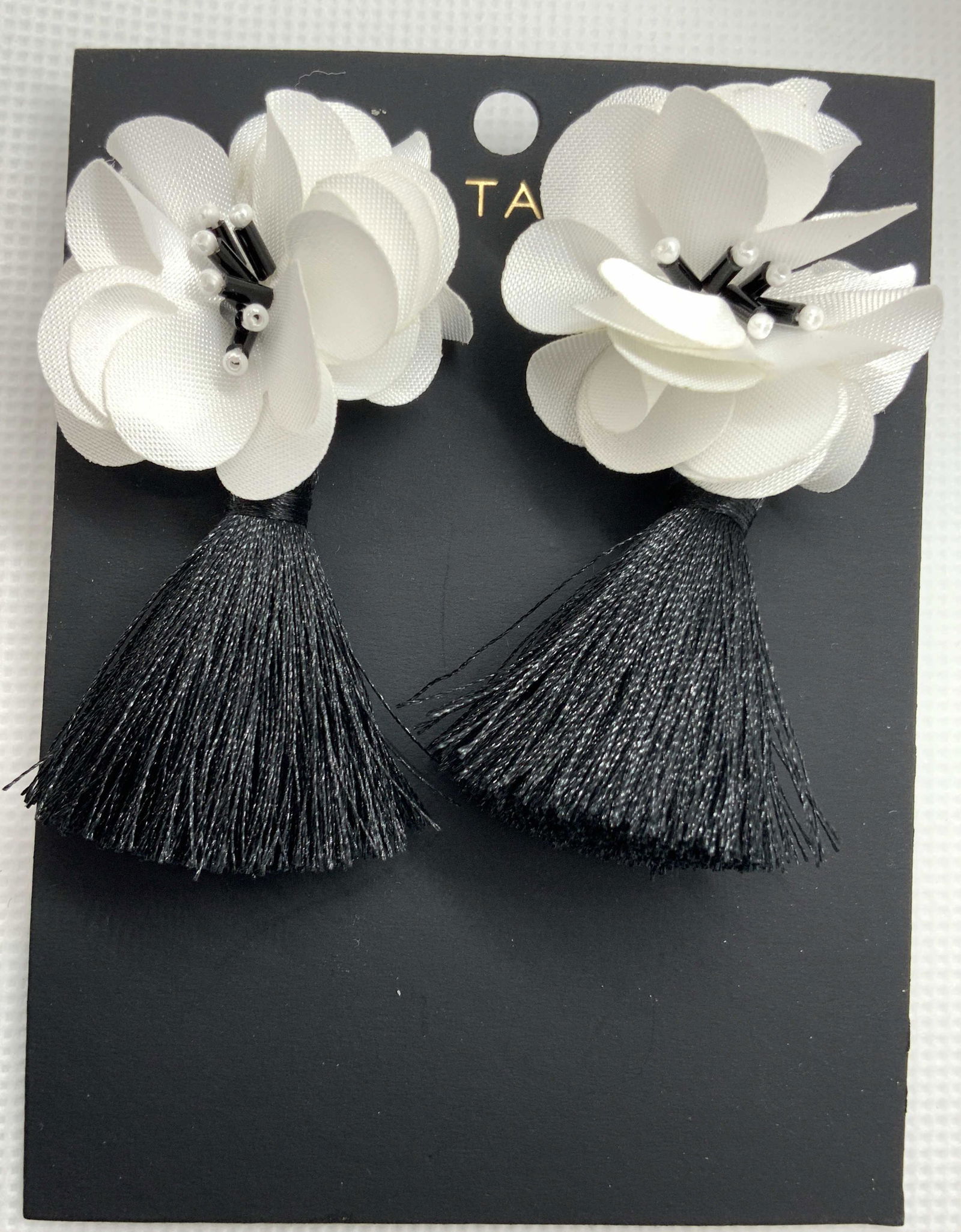 Ann Taylor Signed Fabric Flower Tassel Earrings (1 of 5)