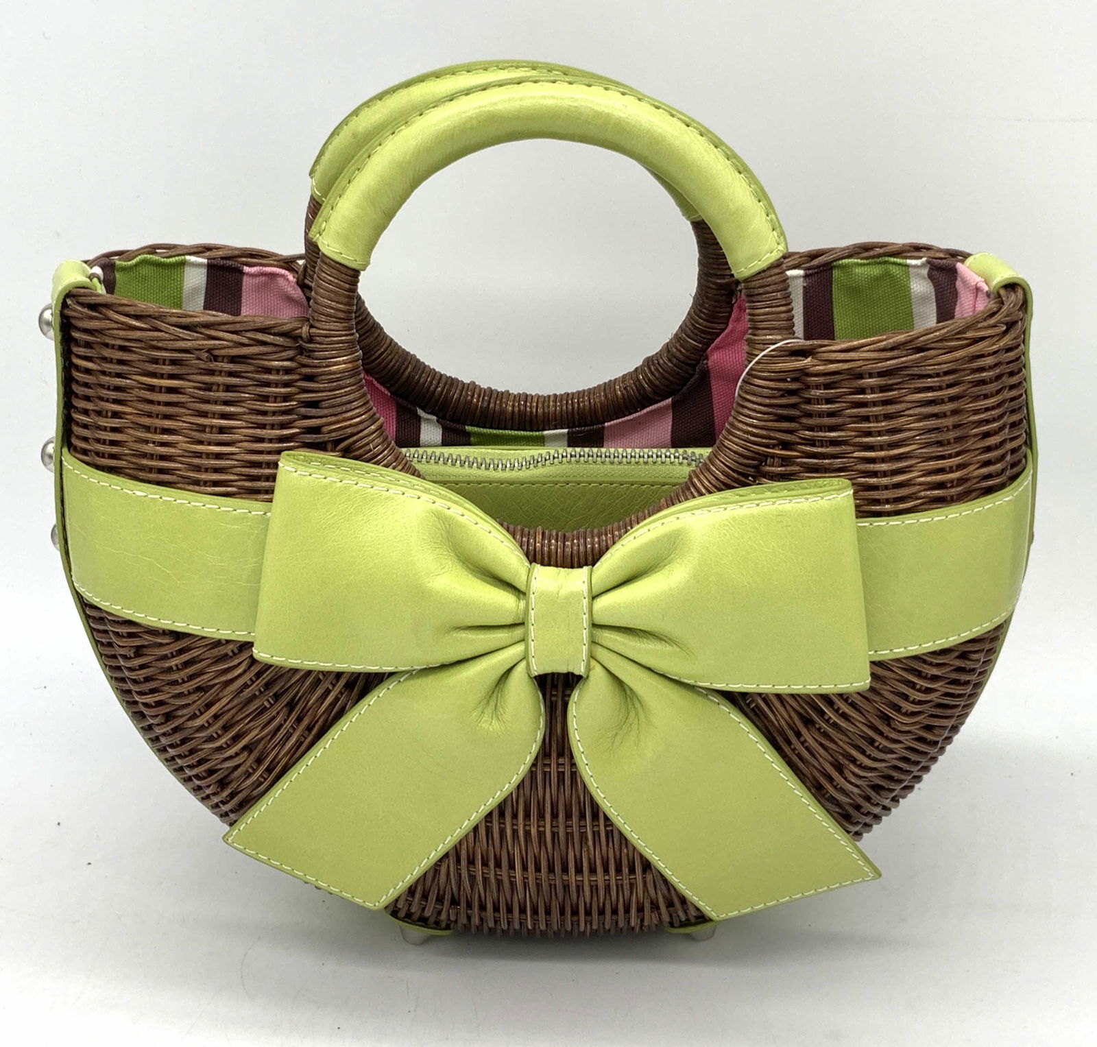 ISABELLA FIORE Wicker And Bow Tie Handbag NWT (1 of 5)