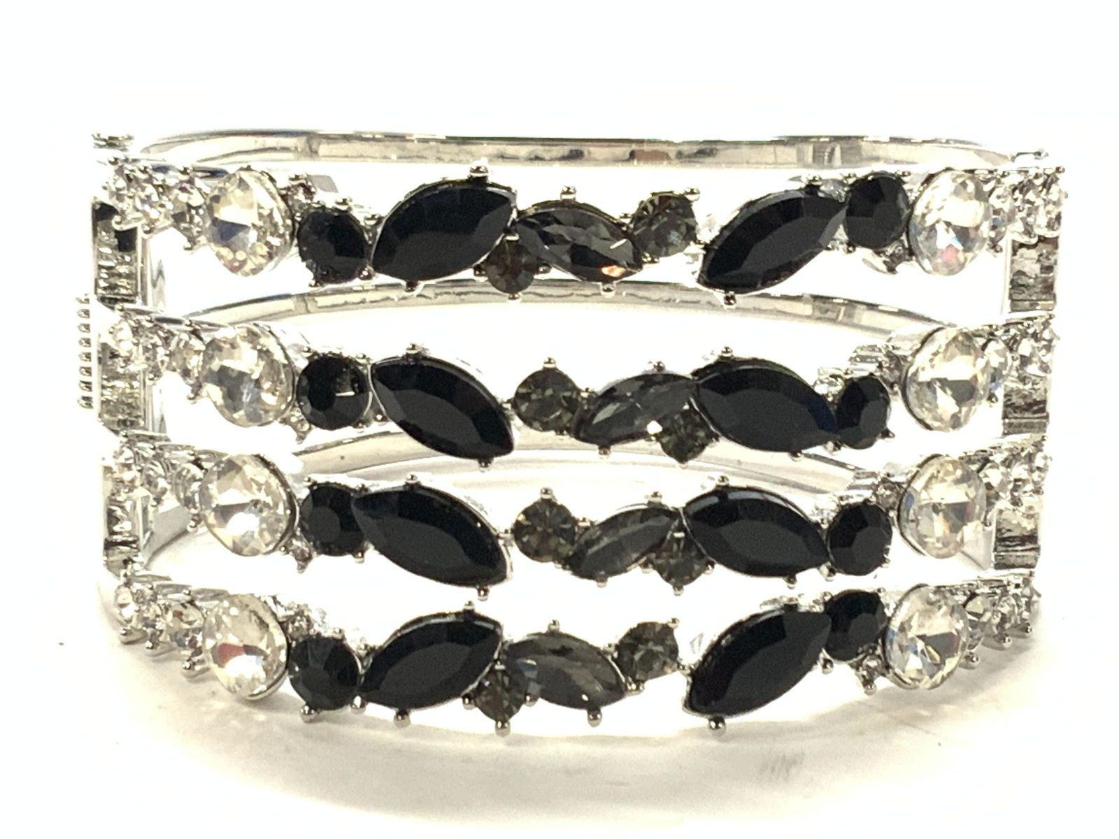 Jet Bead & Crystal Hinged Bracelet Cuff (1 of 5)