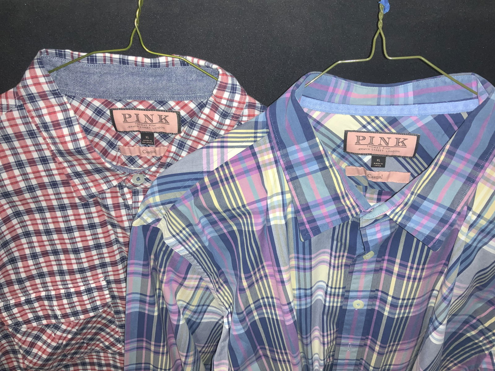 Thomas PINK Pair Cotton Plaid Button Down Shirts (1 of 8)
