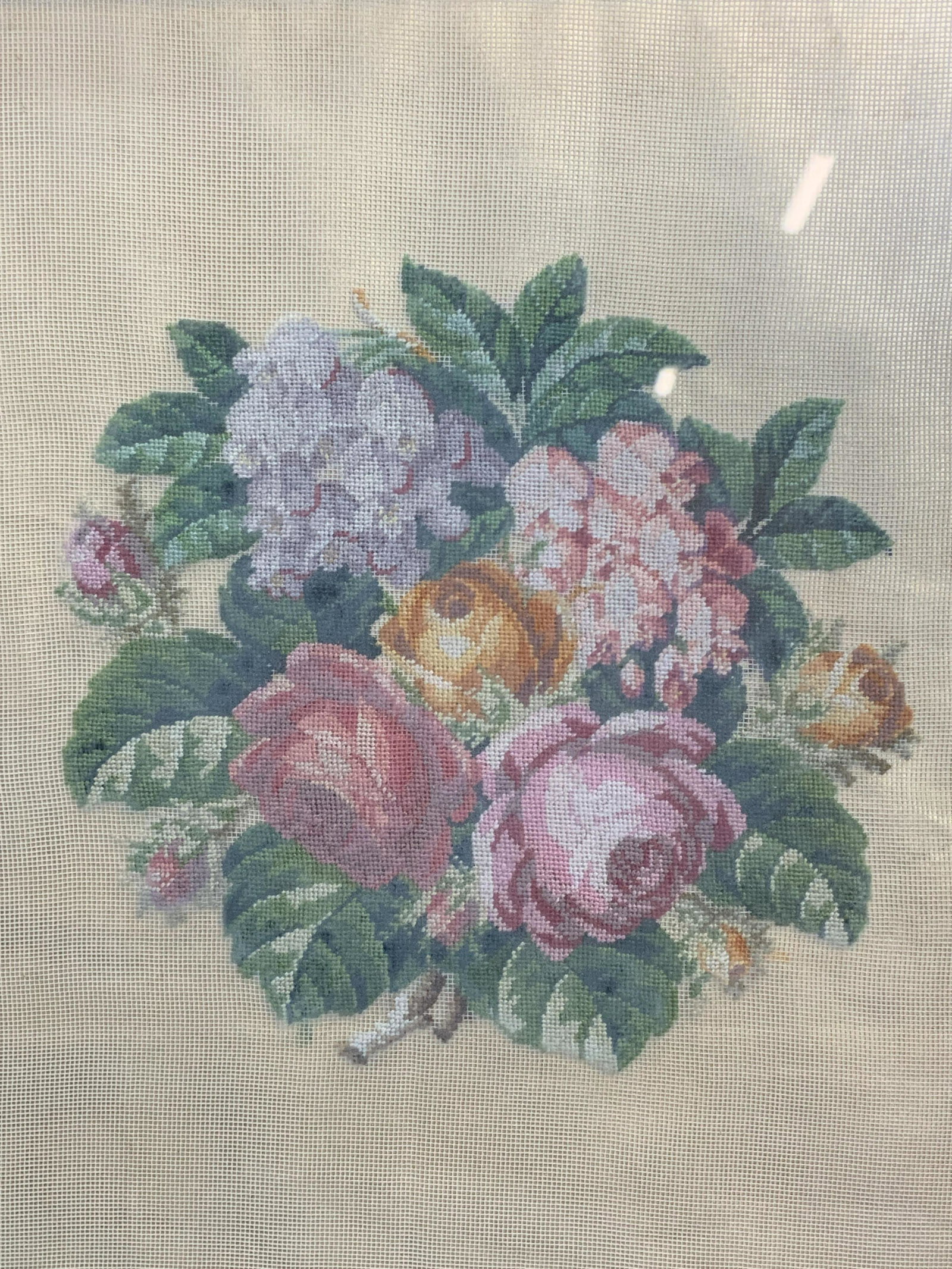 Vintage Framed Petite Point Floral Bouquet (1 of 5)