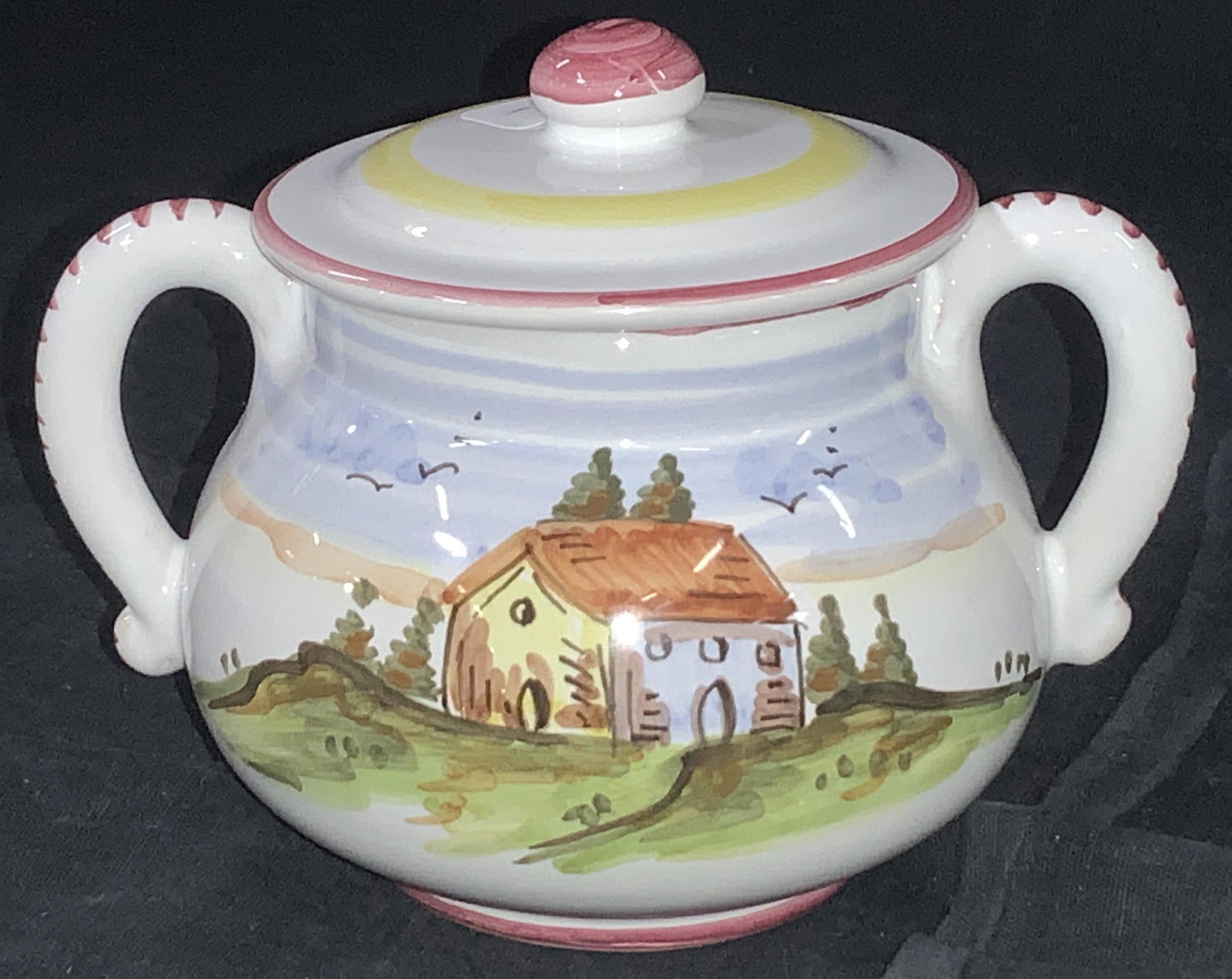 Signed Italian Ceramic Sugar Bowl, ITALY (1 of 5)