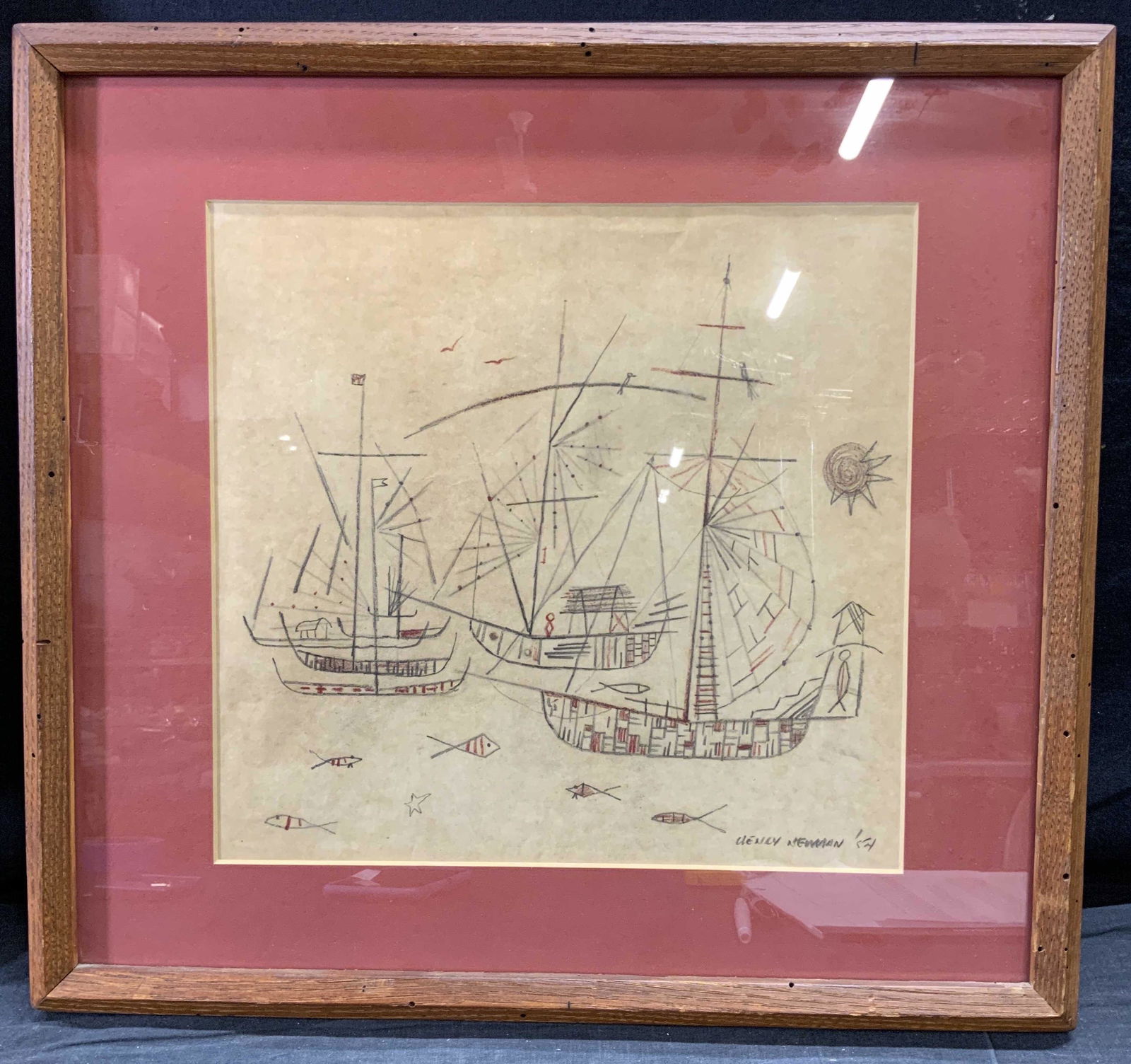 NEWMAN Signed Graphite Illustration of Sail Boats (1 of 6)