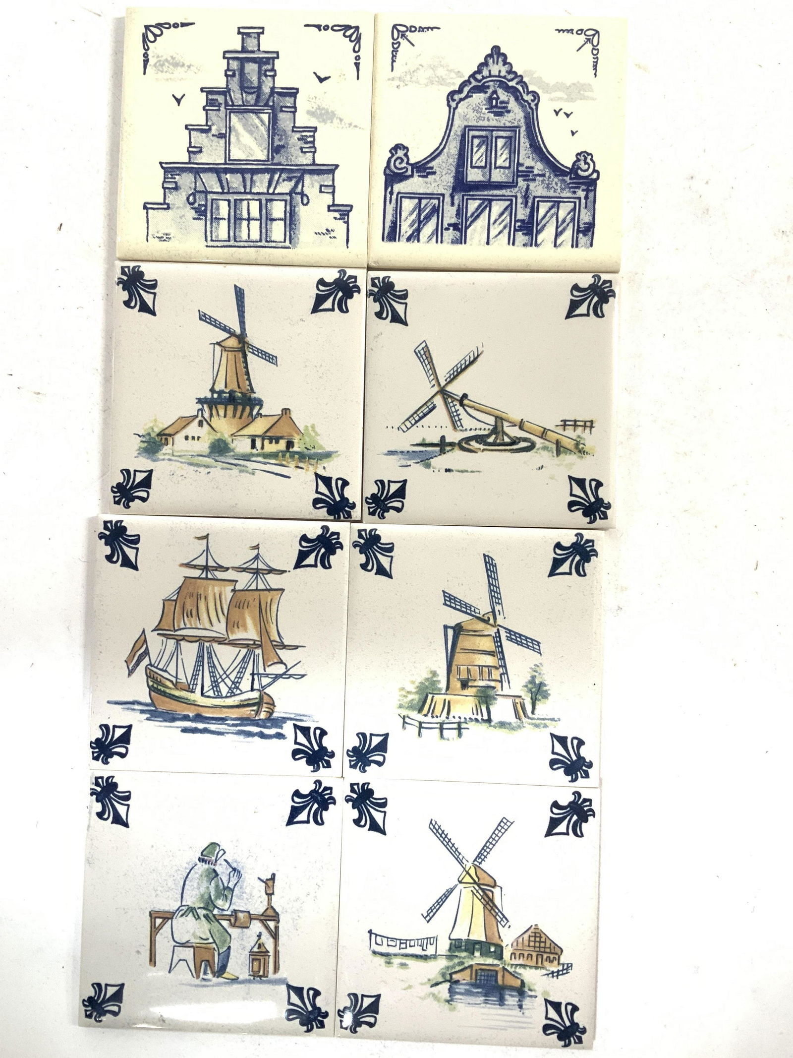 Set 8 Hand Painted Dutch Ceramic Tiles/ Coasters (1 of 5)