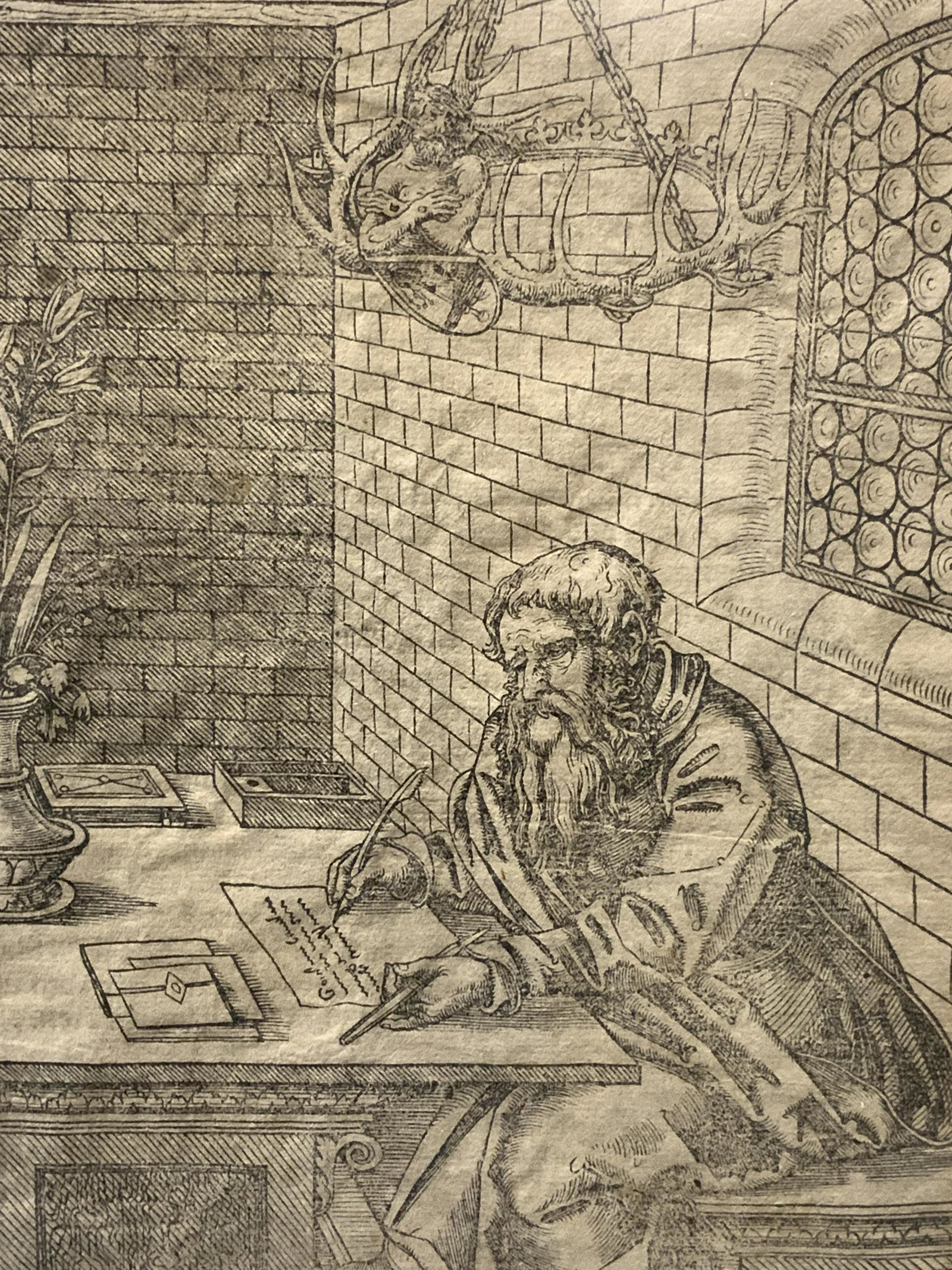 Printed Etching of Man Writing At Table (1 of 6)