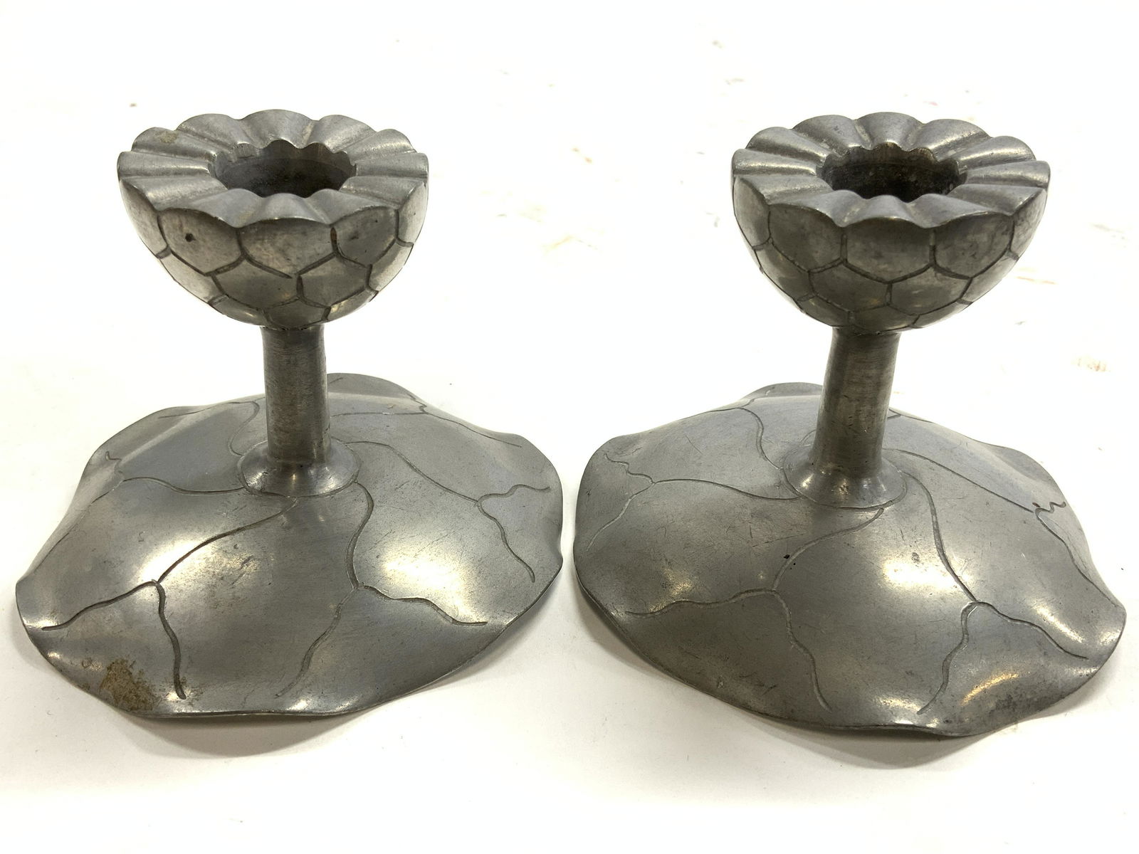 Pair Vintage Pewter Metal Candlesticks (1 of 8)
