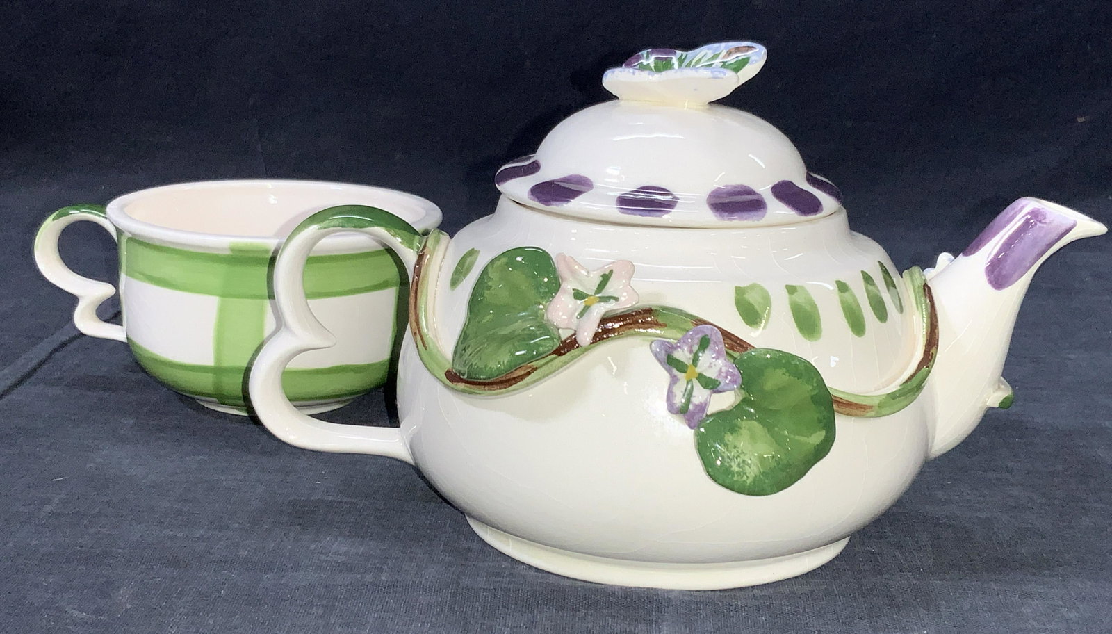 Signed Hand Crafted Ceramic Kettle & Cup (1 of 9)
