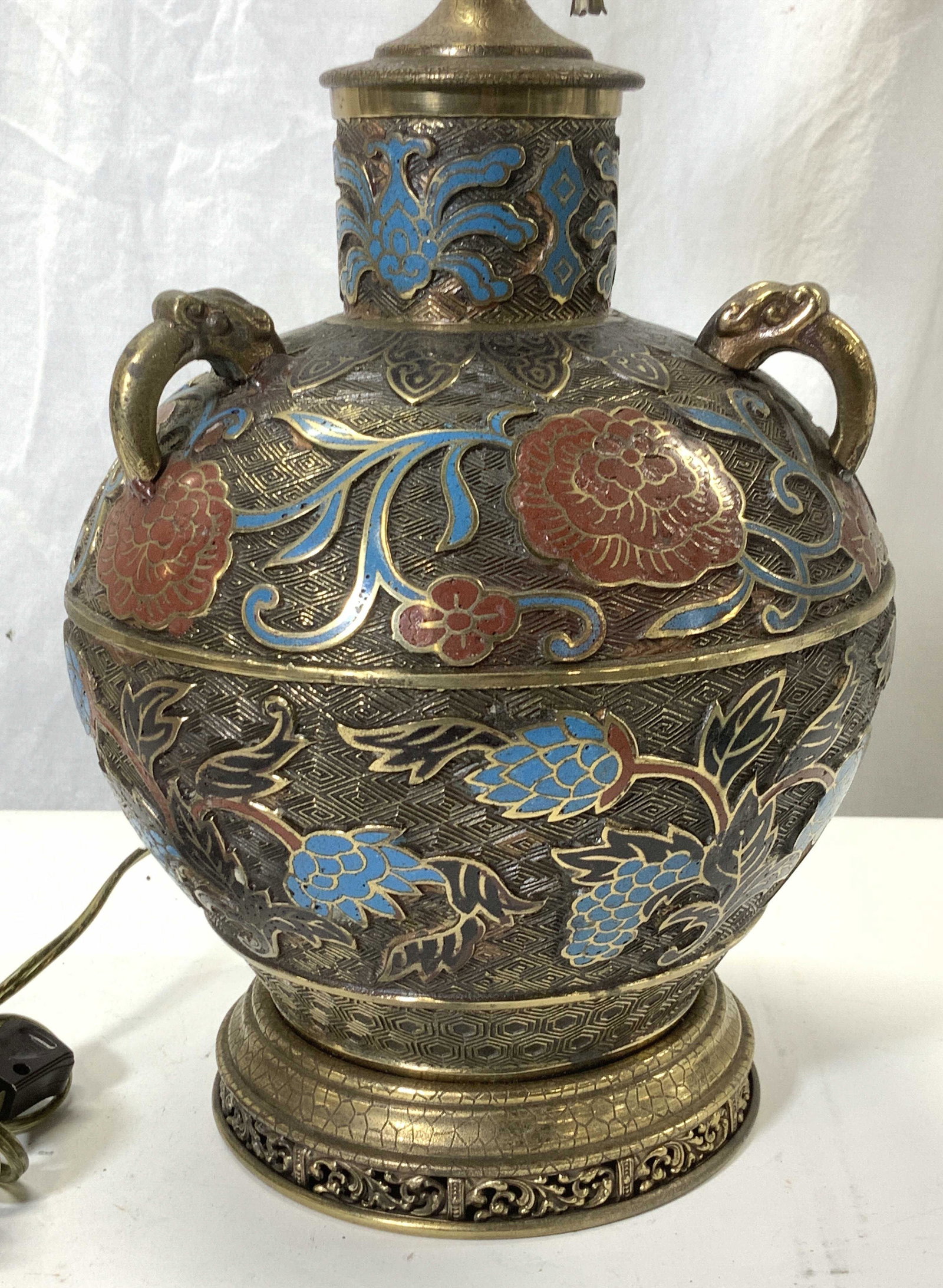 ASIAN CHAMPLEVE  Pull chain Enamel Lamp (1 of 11)