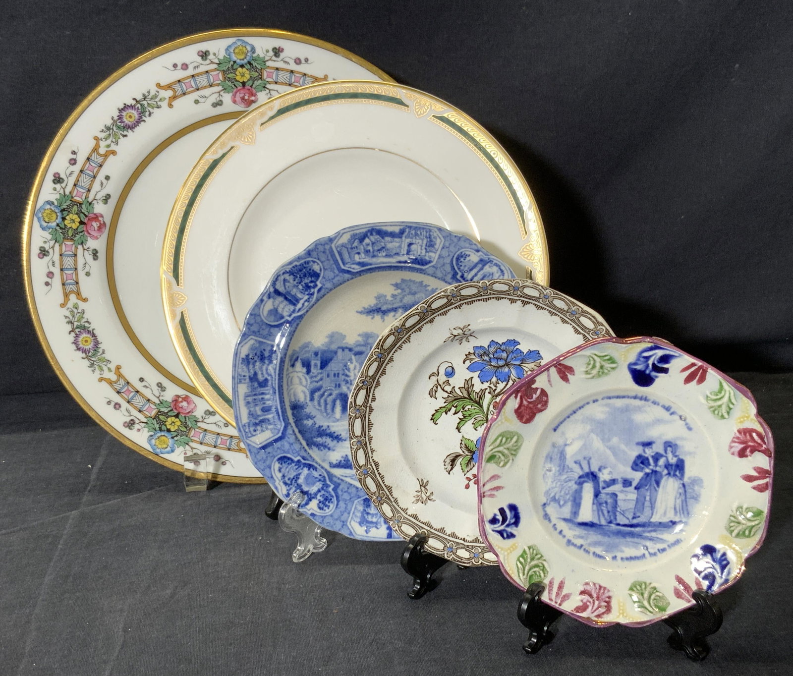 LIMOGES + More Vintage Porcelain Dishes Lot of 5: LIMOGES + Assorted Vtg. Porcelain Dishes Lot of 5, 1/5: LIMOGES, France, dinner plate with hand painted floral motif and gilt detail, verso is stamped France C. Ahrenfeldt Limoges Patented, diameter m