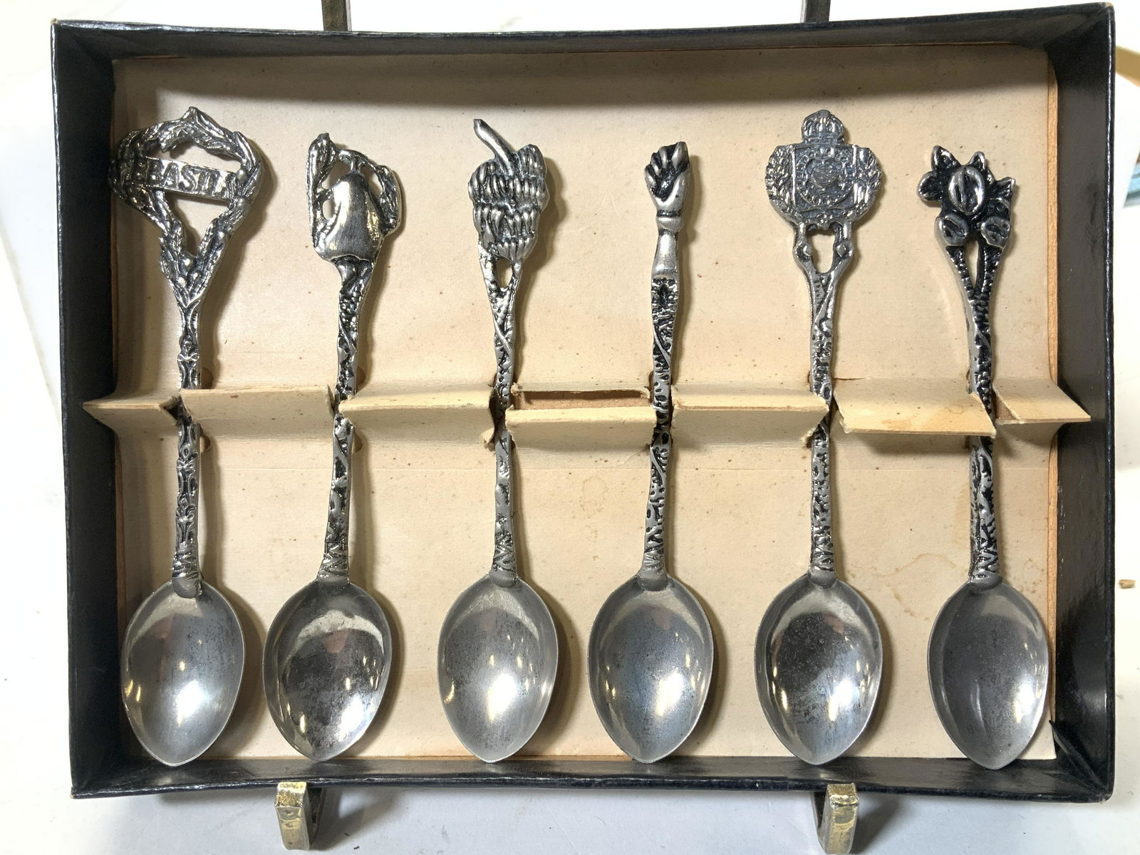 Signed WB Set 6 Miniature Spoons, Org Box, Brazil (1 of 5)