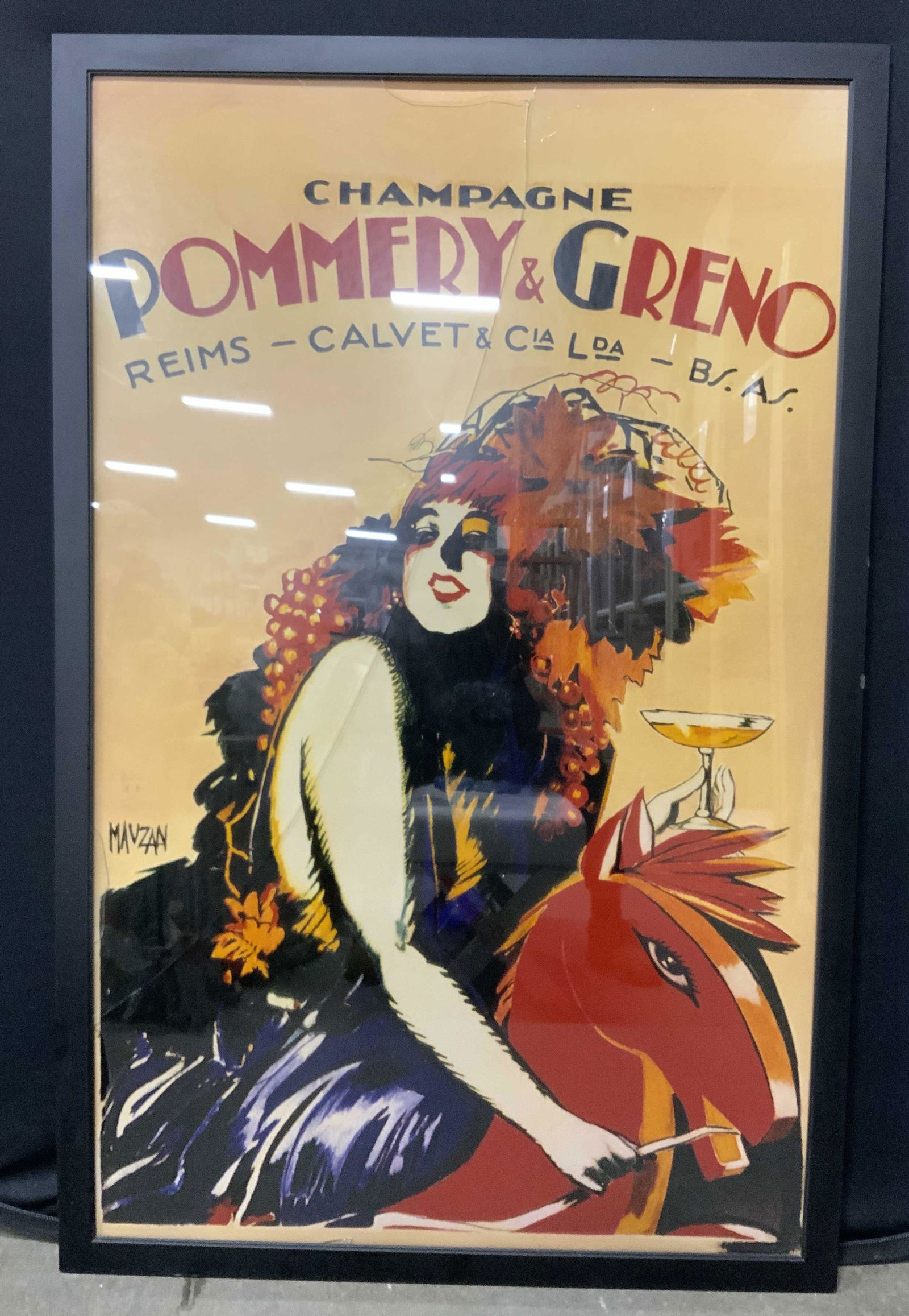 XL Vintage Art Deco French Champagne Litho Poster (1 of 9)